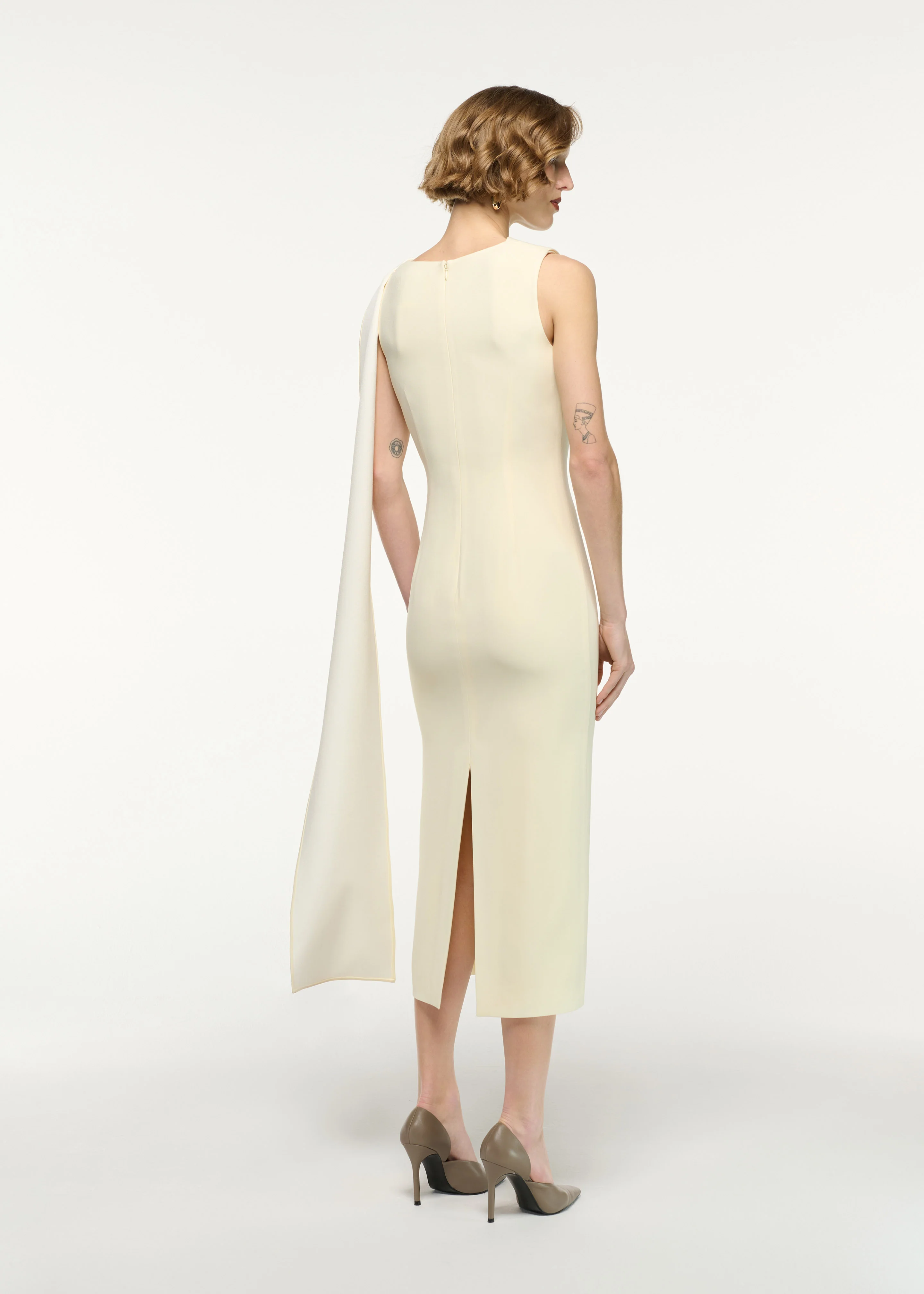 Satin Crepe Sash Midi Dress - Image 3