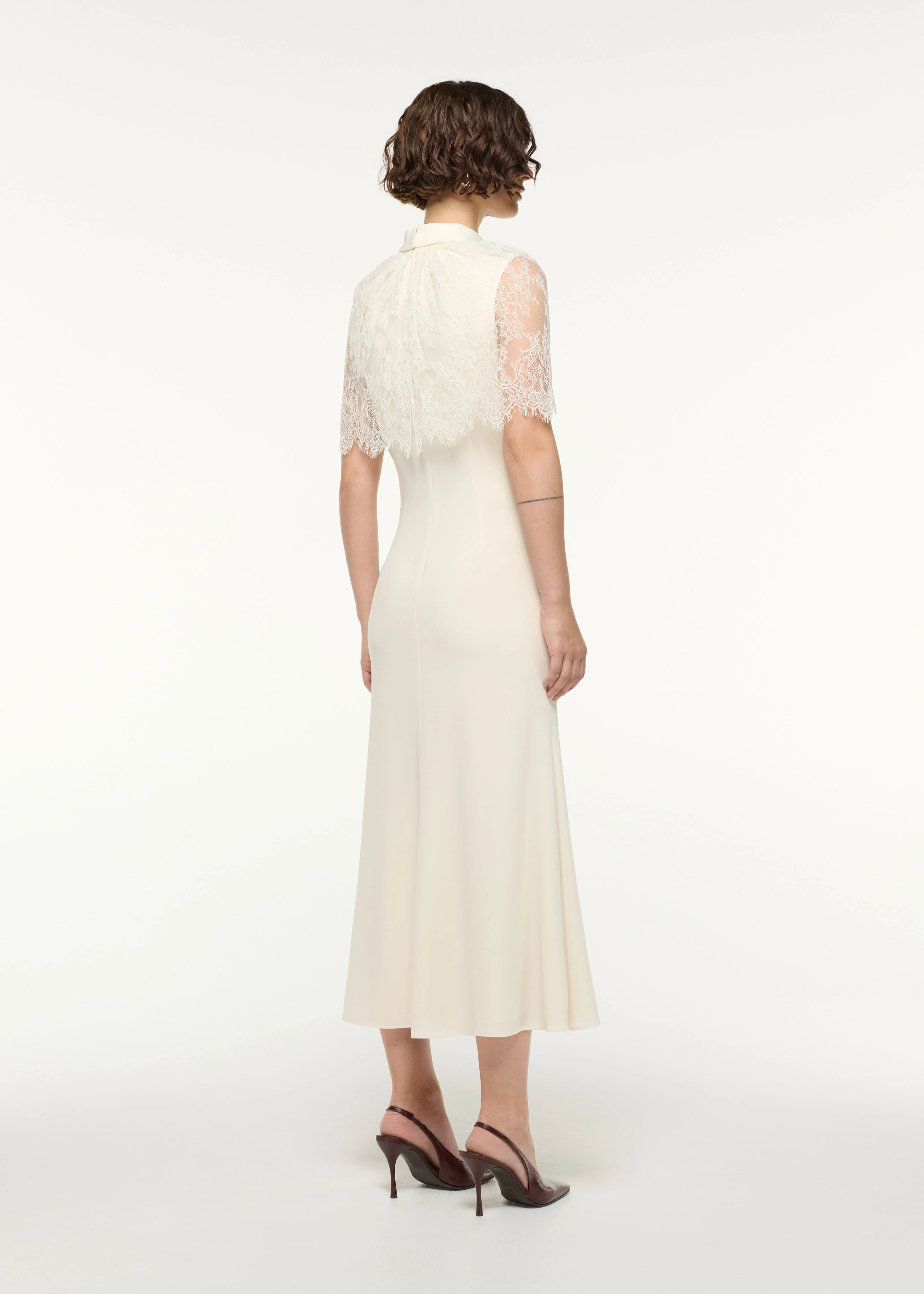 Scallop Lace Shawl Column Midi Dress - Image 3