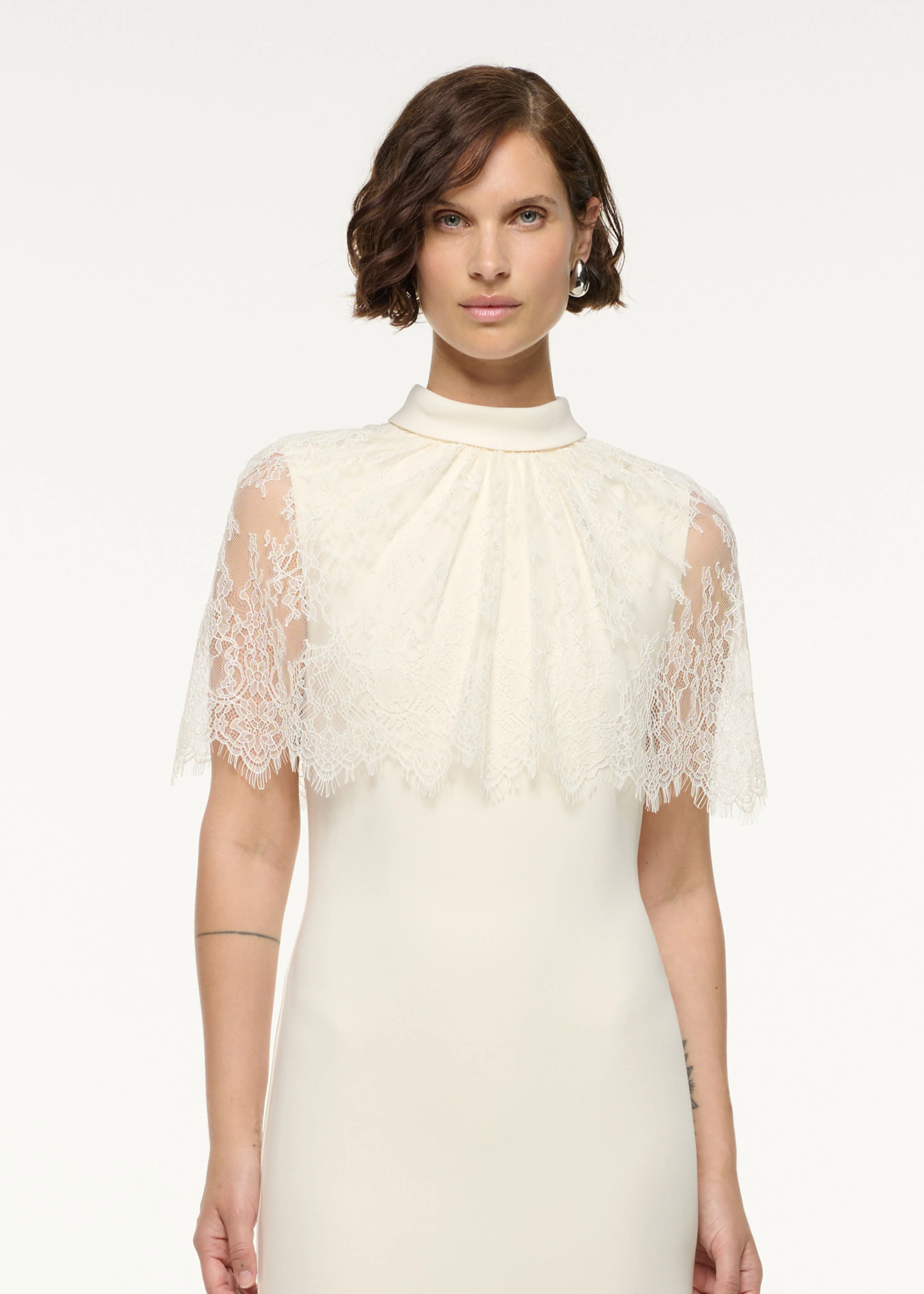 Scallop Lace Shawl Column Midi Dress - Image 4