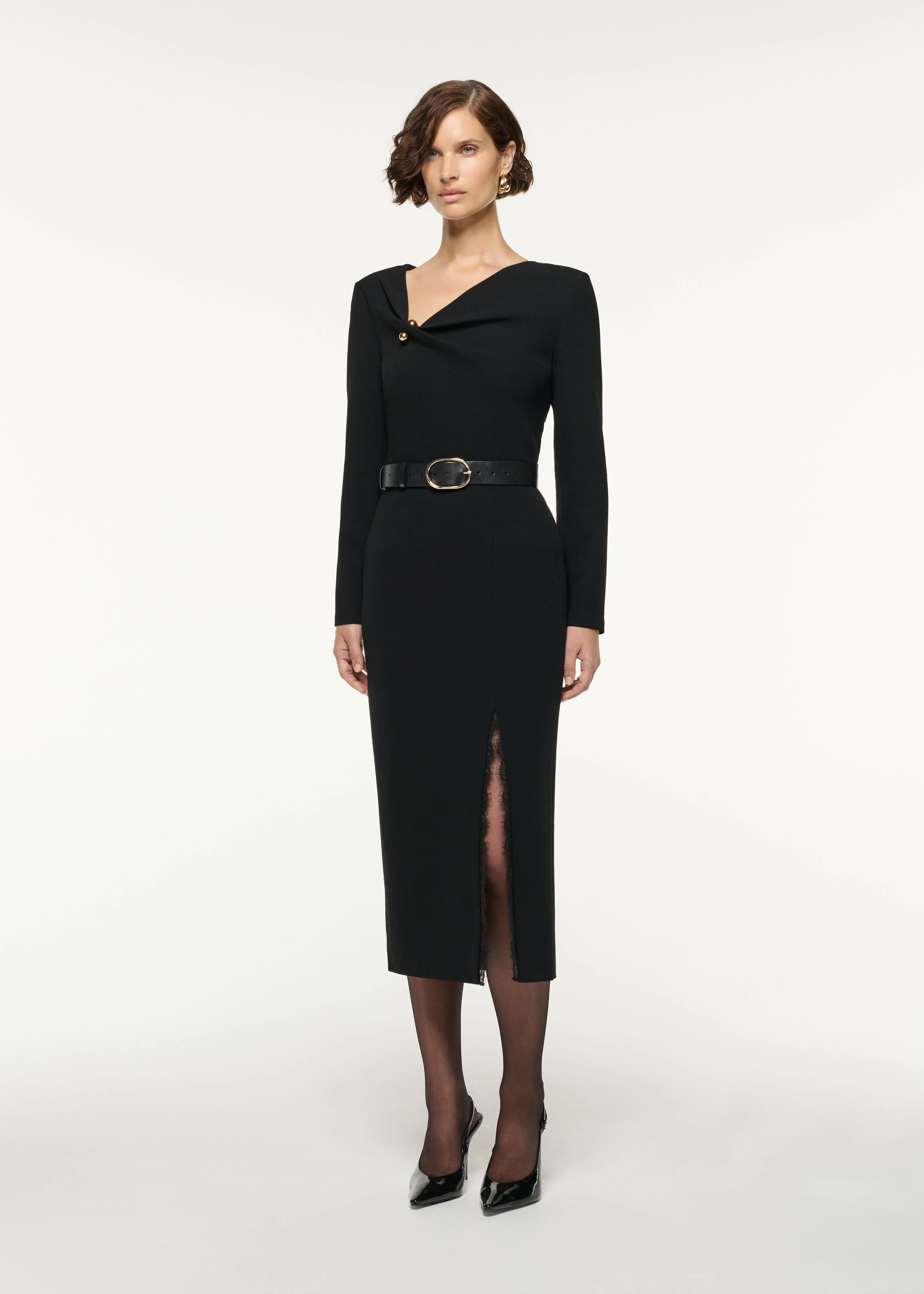 Scallop Lace Split Insert Wool Skirt - Image 2