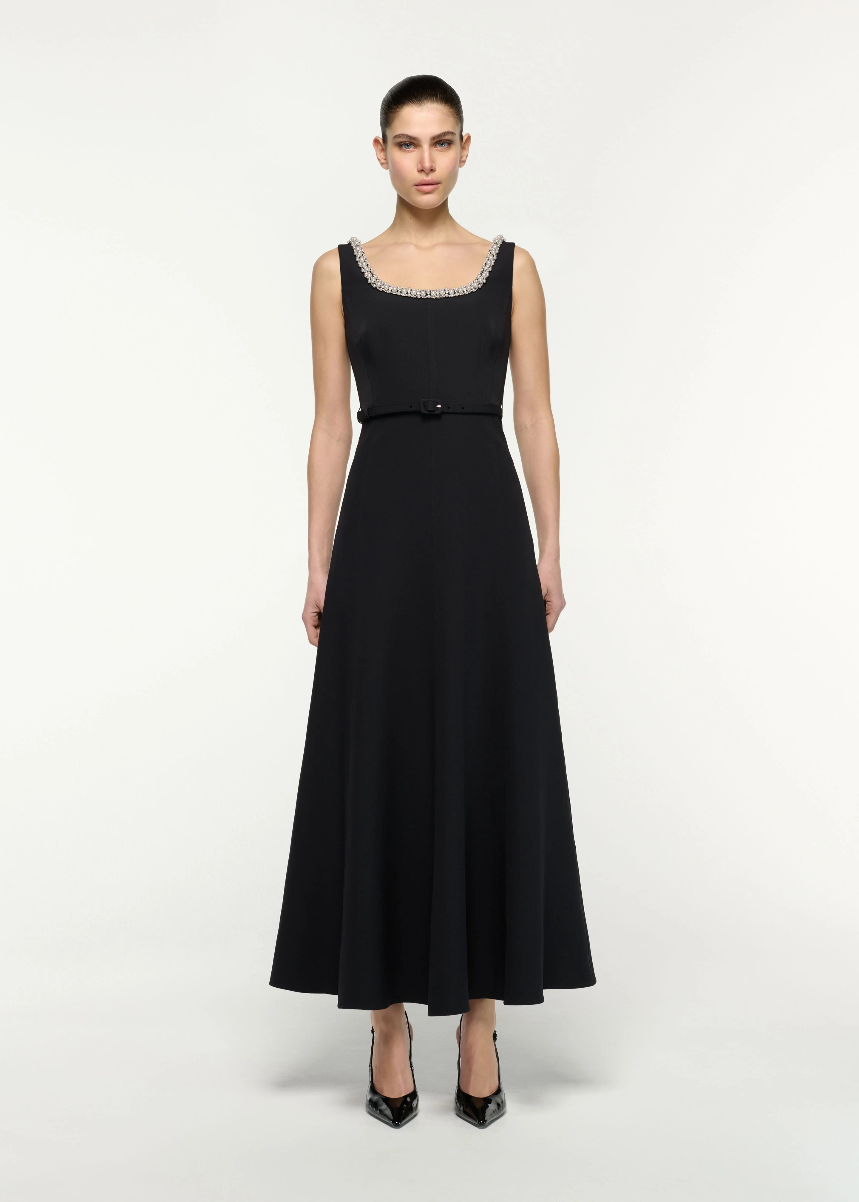 Scooped Pearl Neckline Maxi Dress