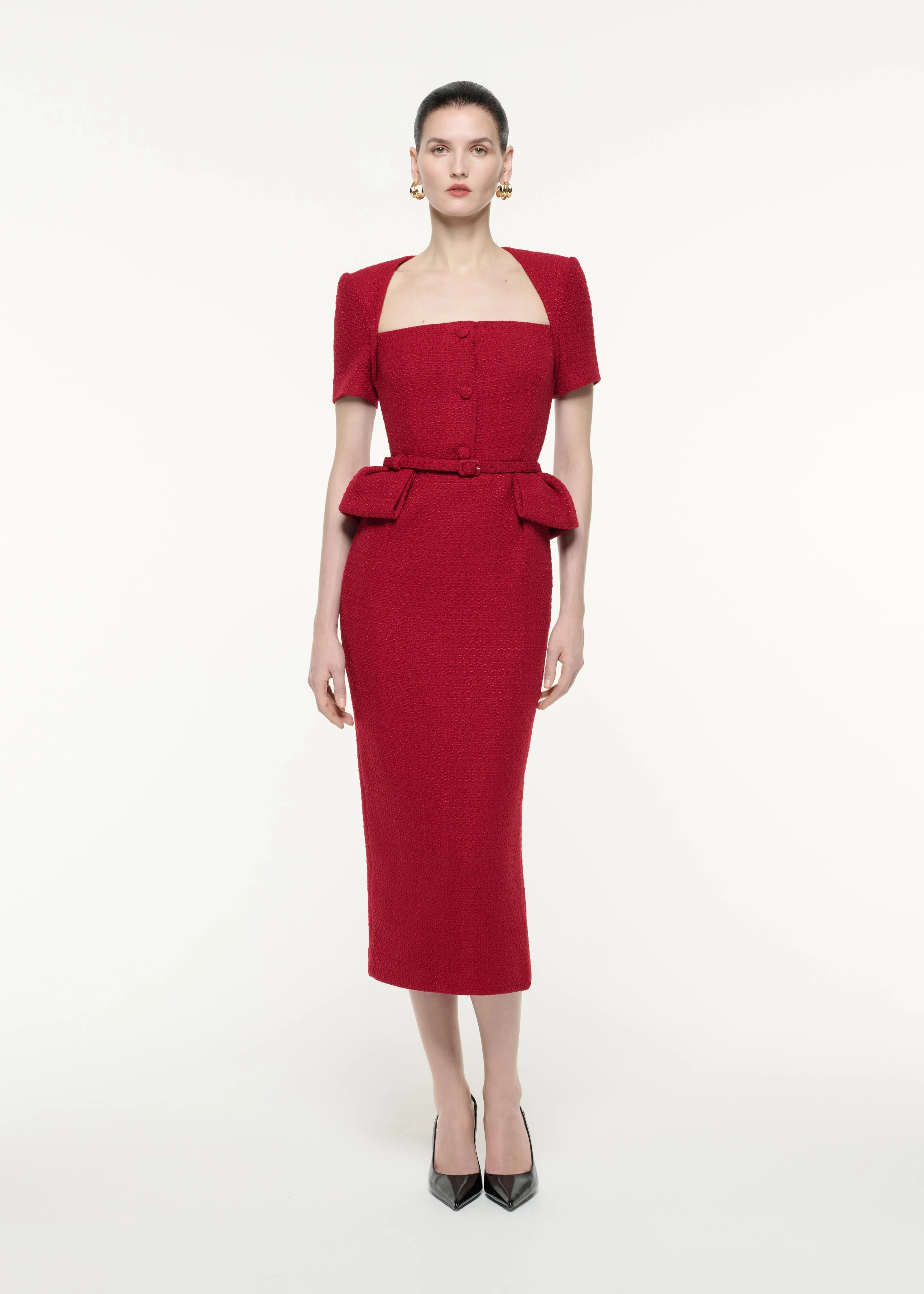 Short Sleeve Boucle Midi Dress