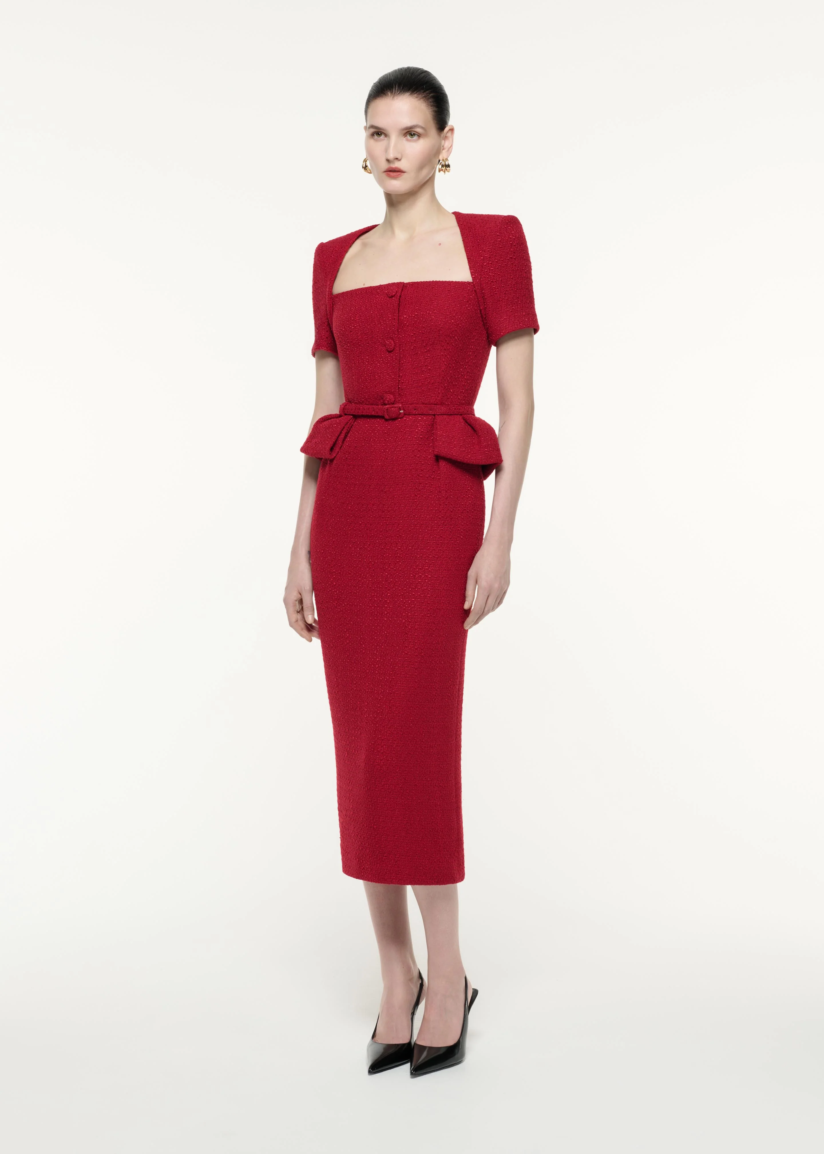 Short Sleeve Boucle Midi Dress - Image 2