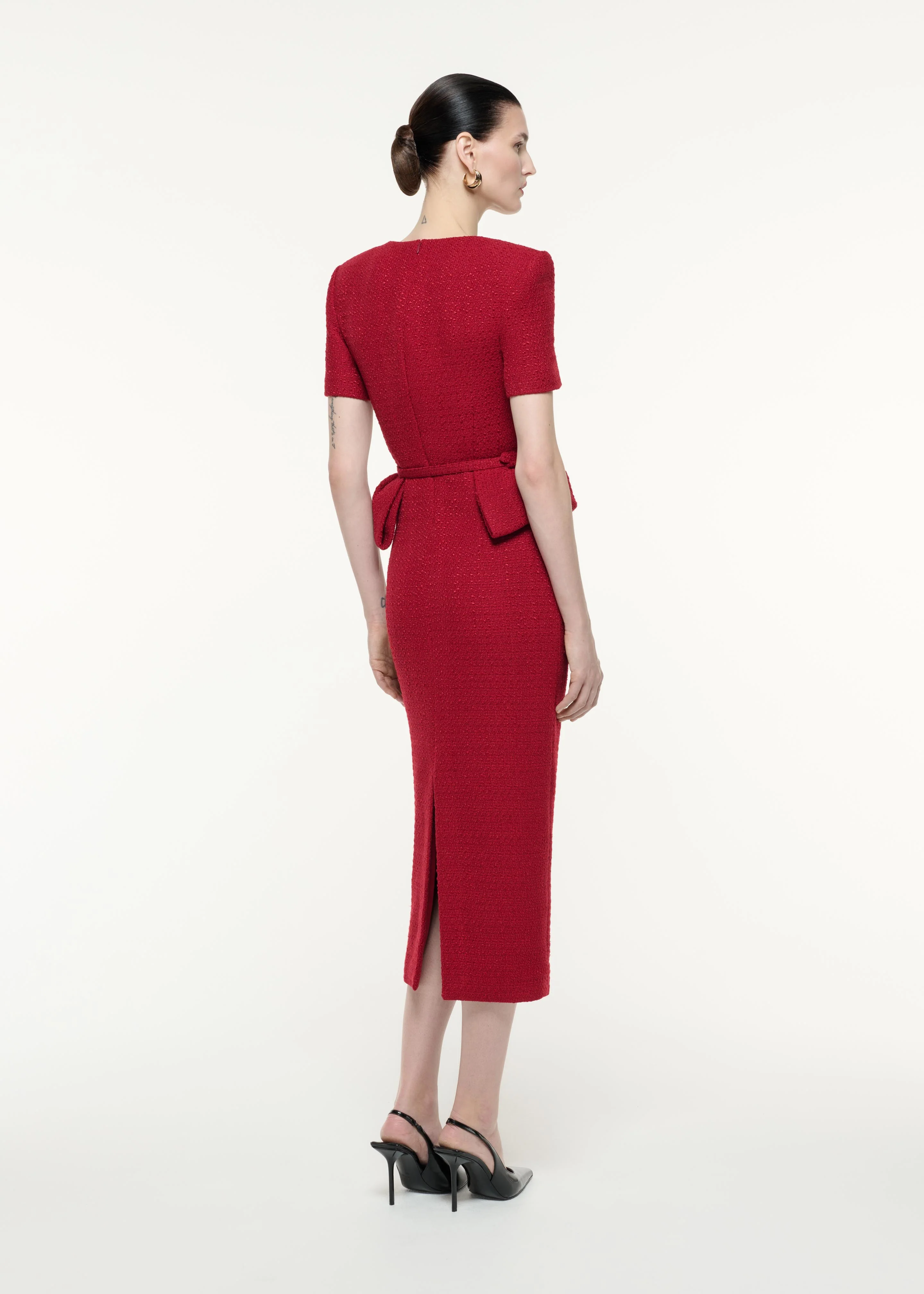 Short Sleeve Boucle Midi Dress - Image 3