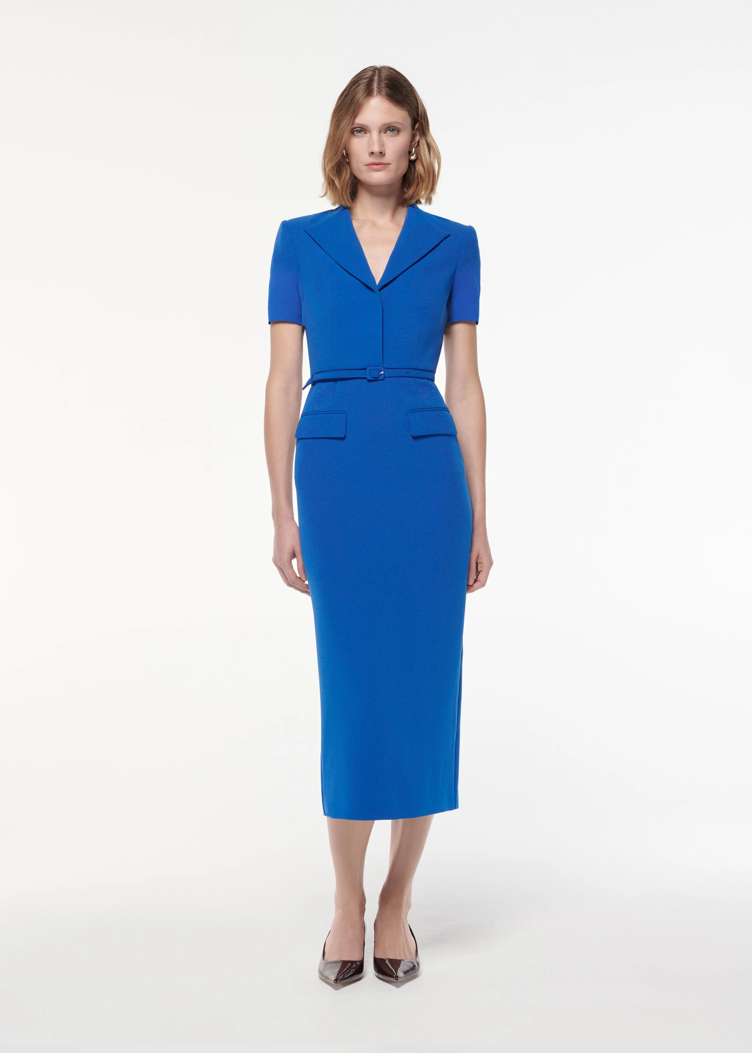 Short Sleeve Collar Heavy Cady Midi Dress