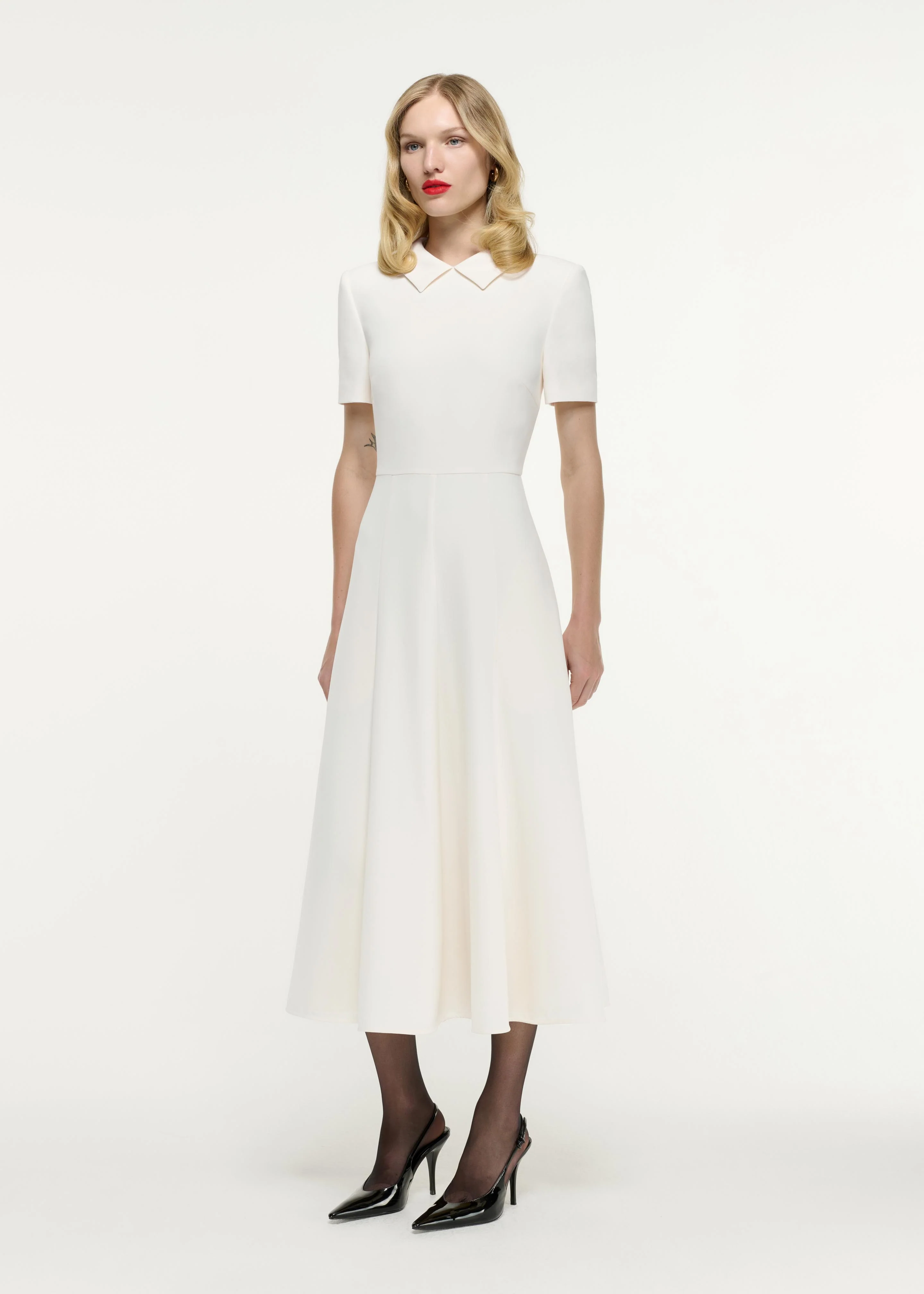 Short Sleeve Collar Heavy Cady Midi Dress - Image 2