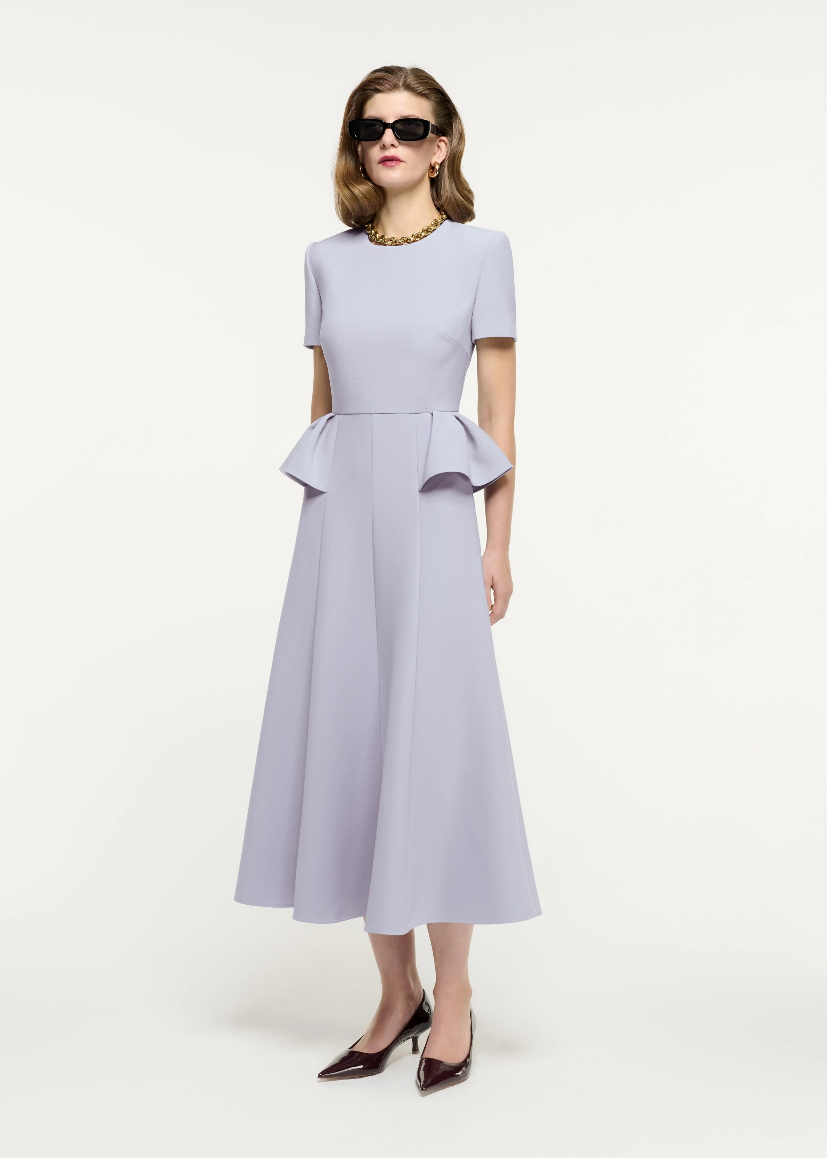 Short Sleeve Peplum Crepe Midi Dress - Image 2