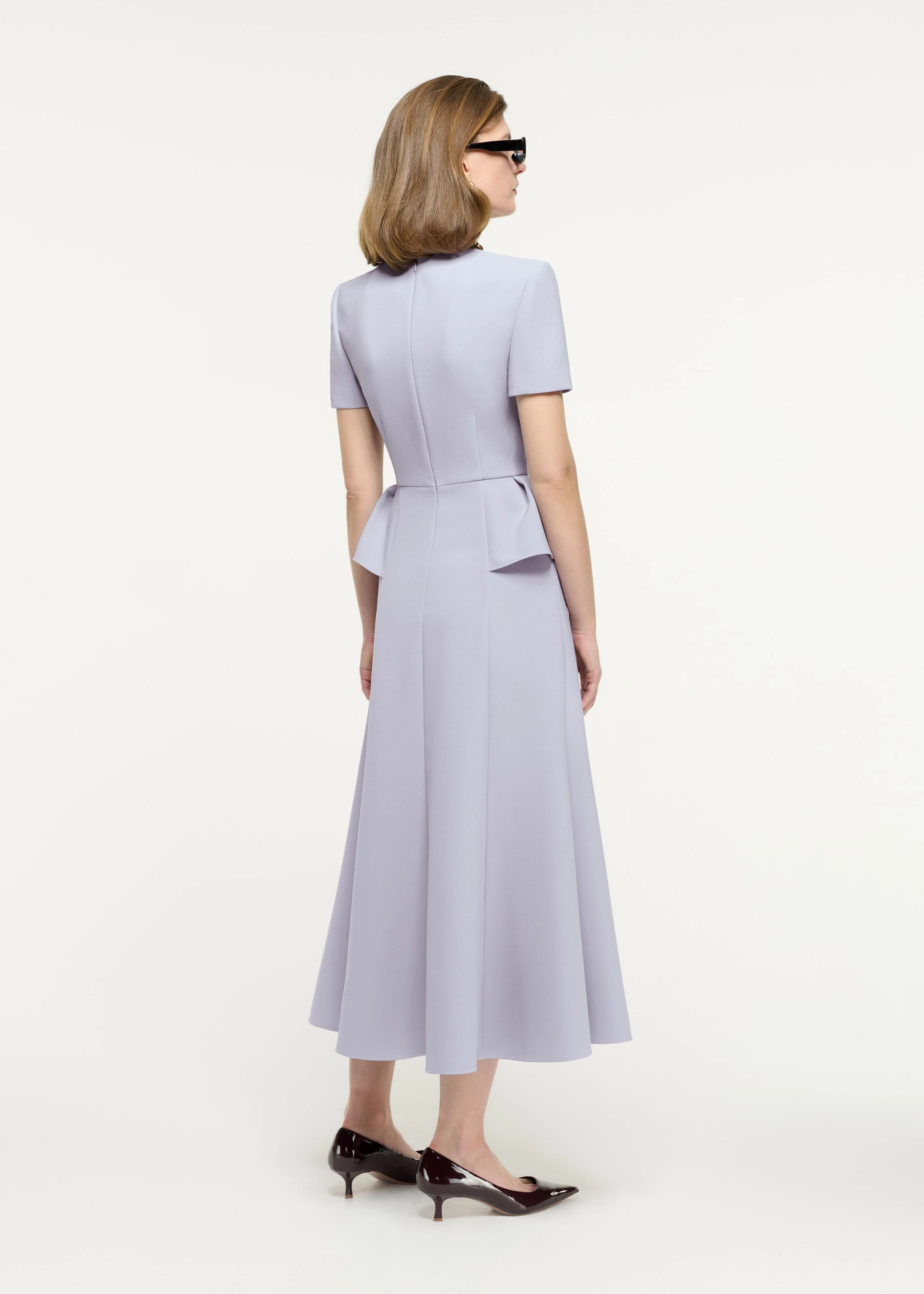 Short Sleeve Peplum Crepe Midi Dress - Image 3