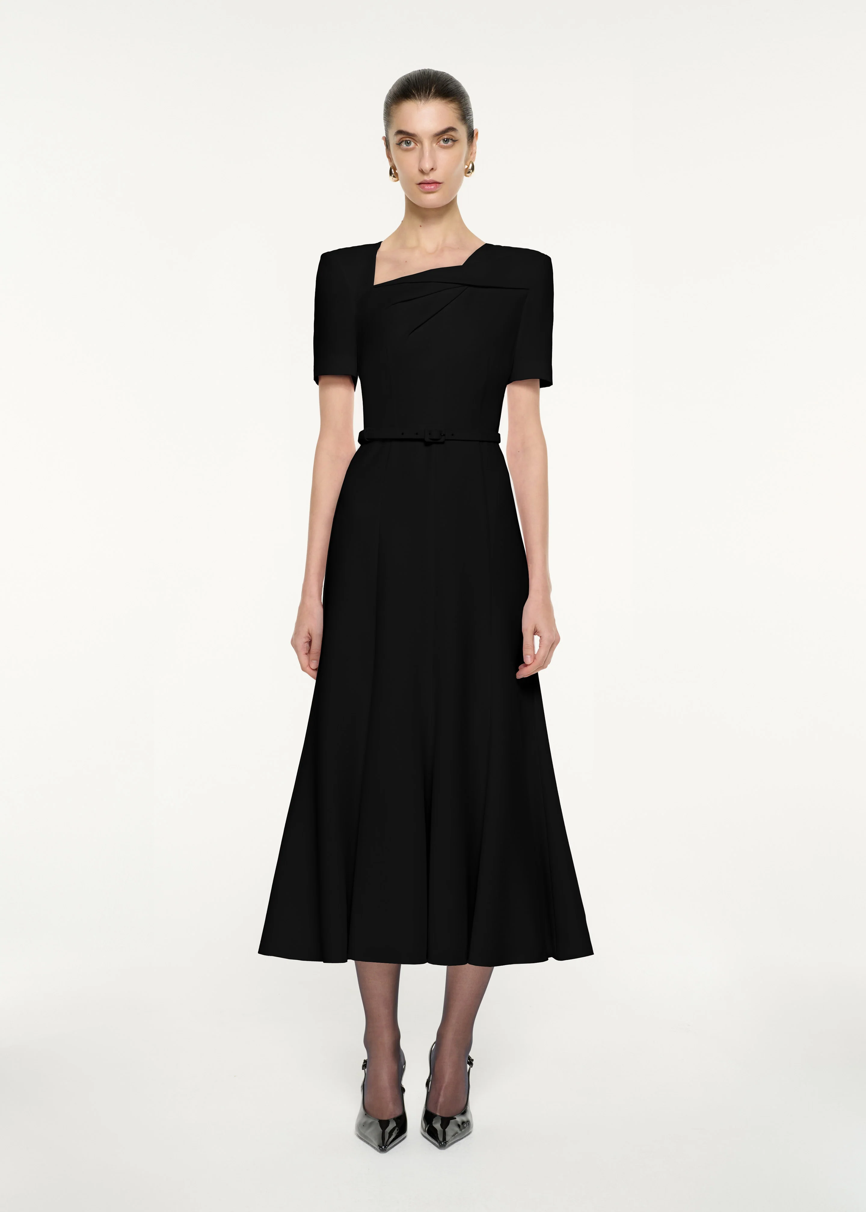 Short Sleeve Twist Drape Midi Dress