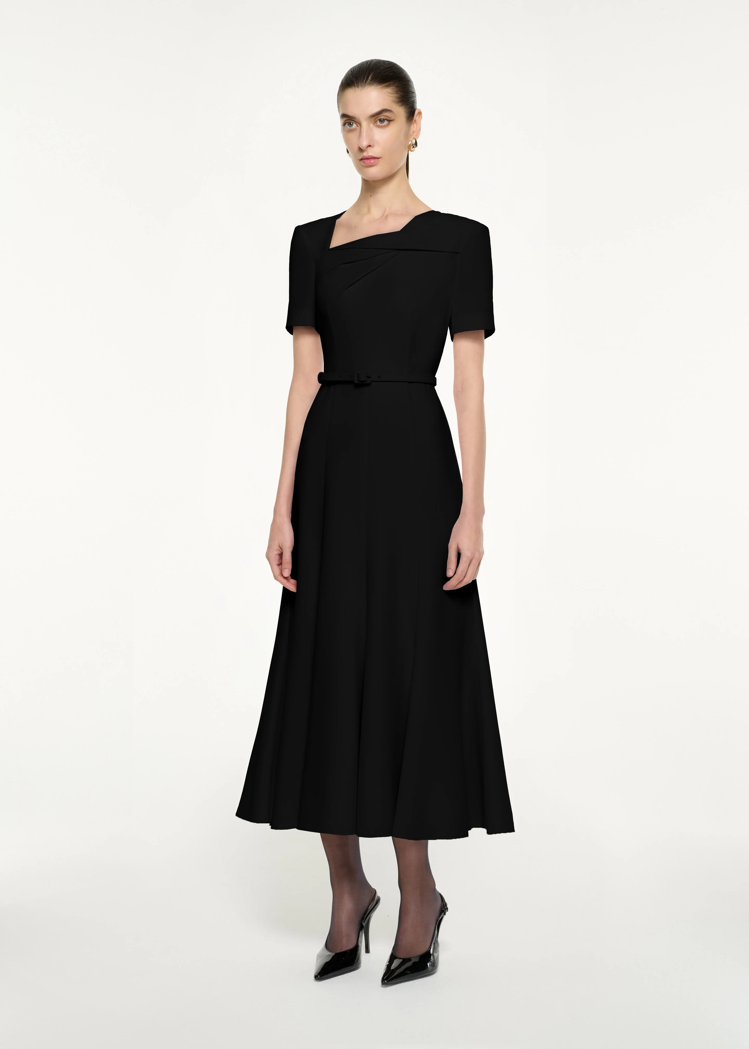 Short Sleeve Twist Drape Midi Dress - Image 2