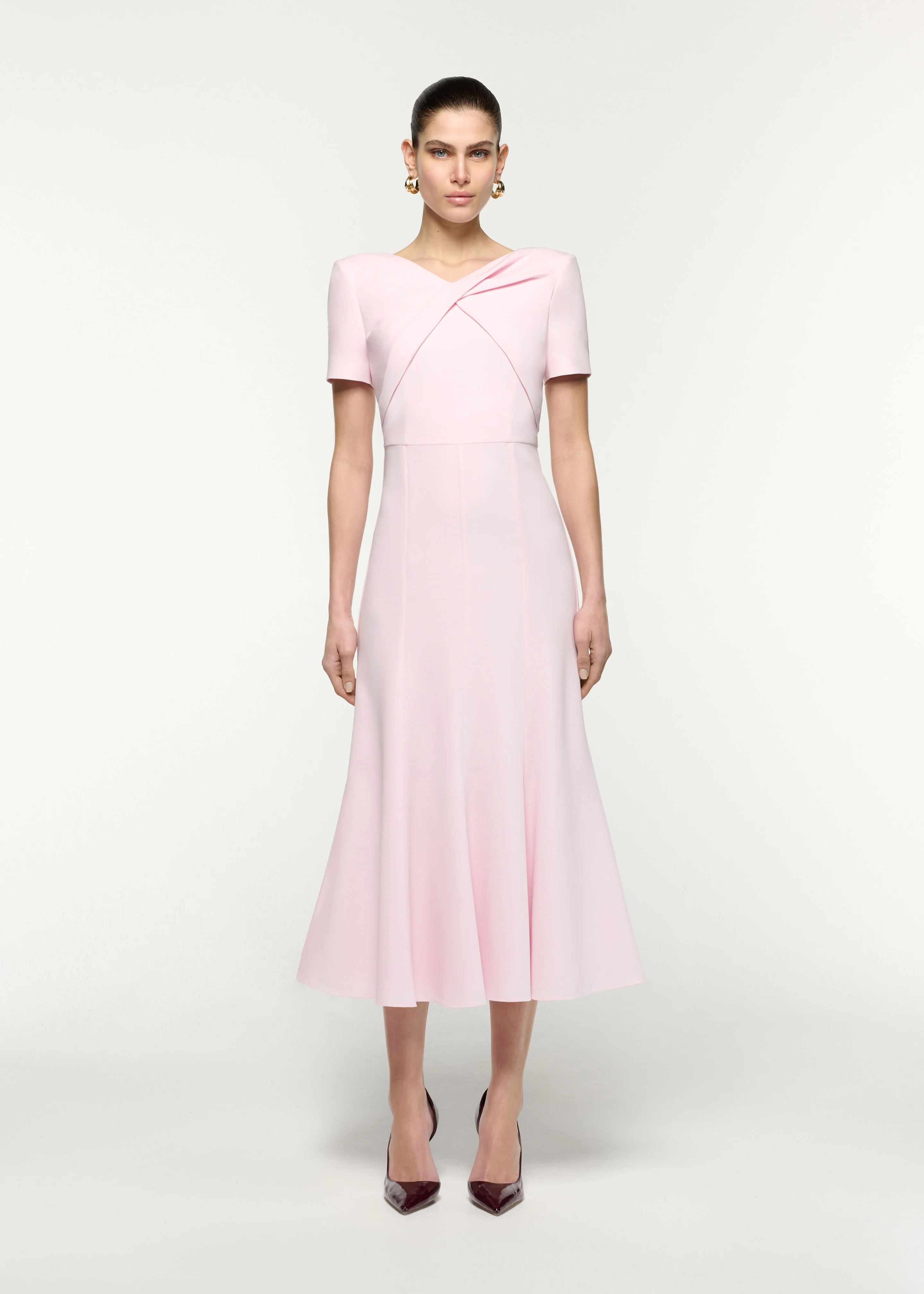 Short Sleeve Twist Drape Midi Dress