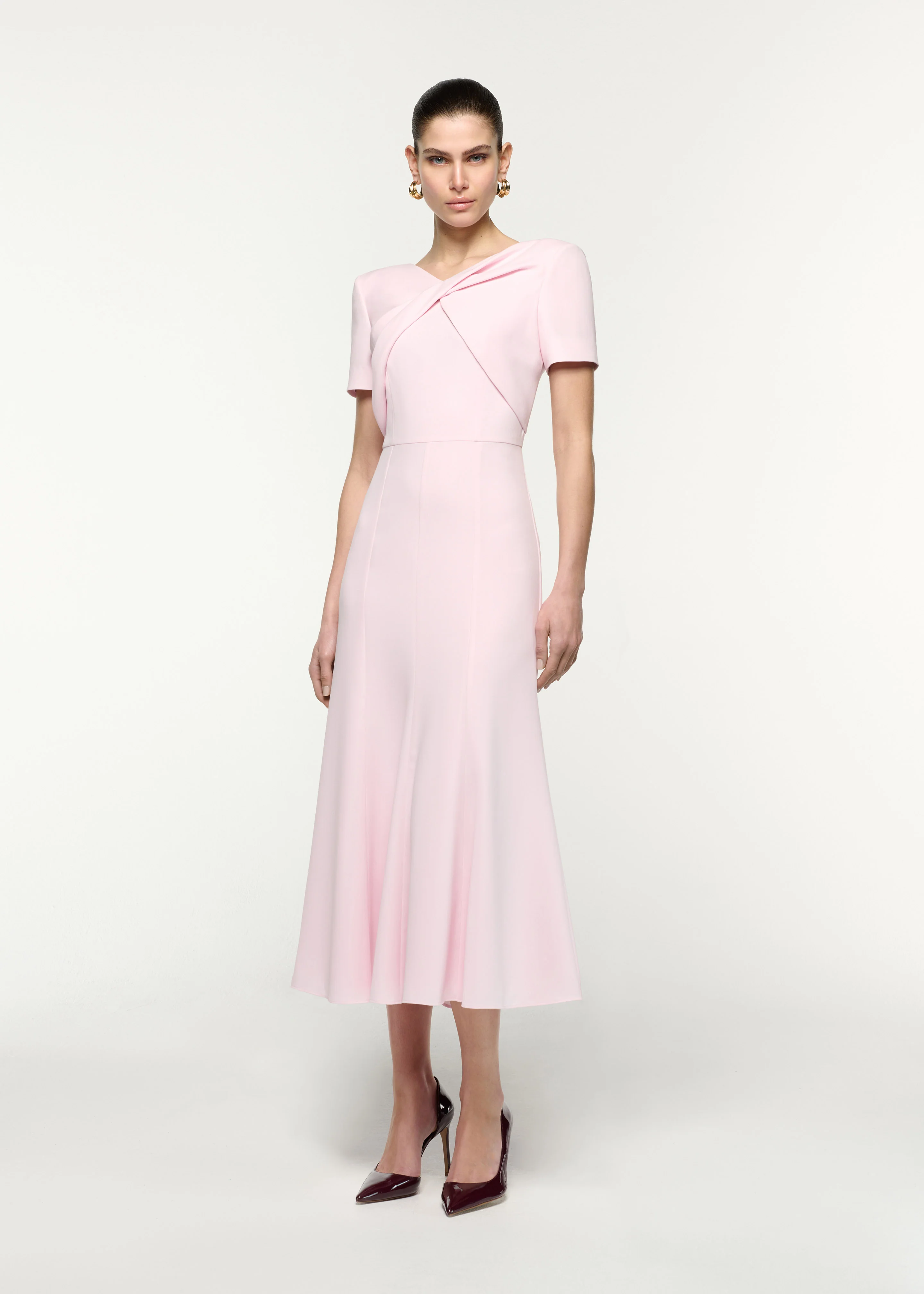 Short Sleeve Twist Drape Midi Dress - Image 2