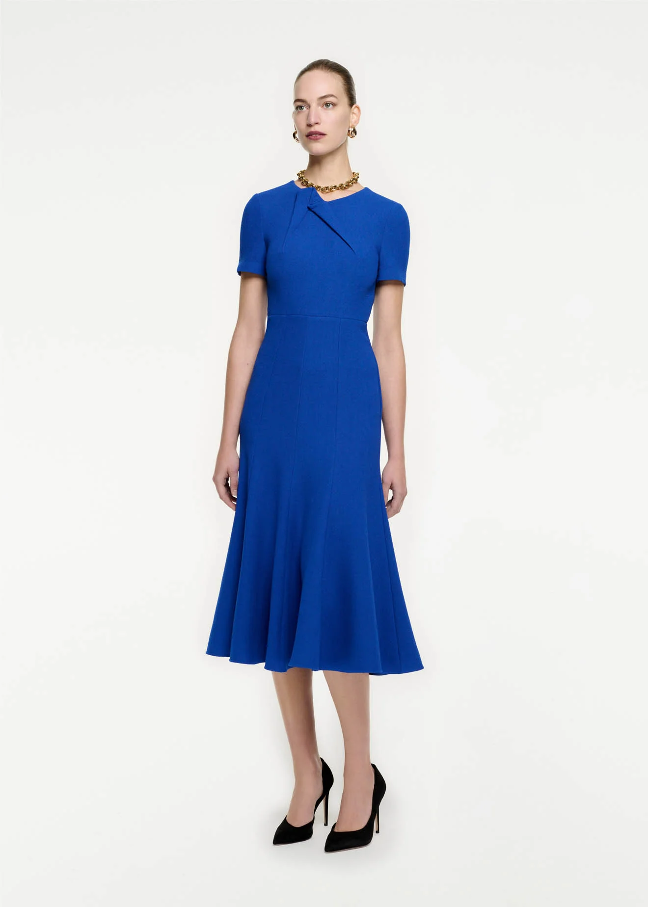 Short Sleeve Wool Crepe Midi Dress - Image 2