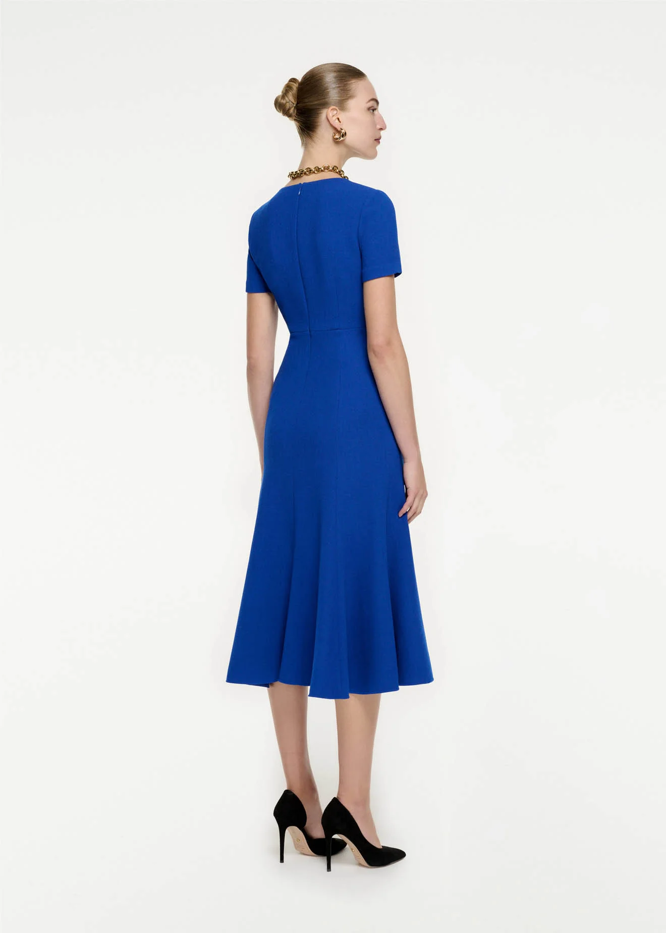 Short Sleeve Wool Crepe Midi Dress - Image 3