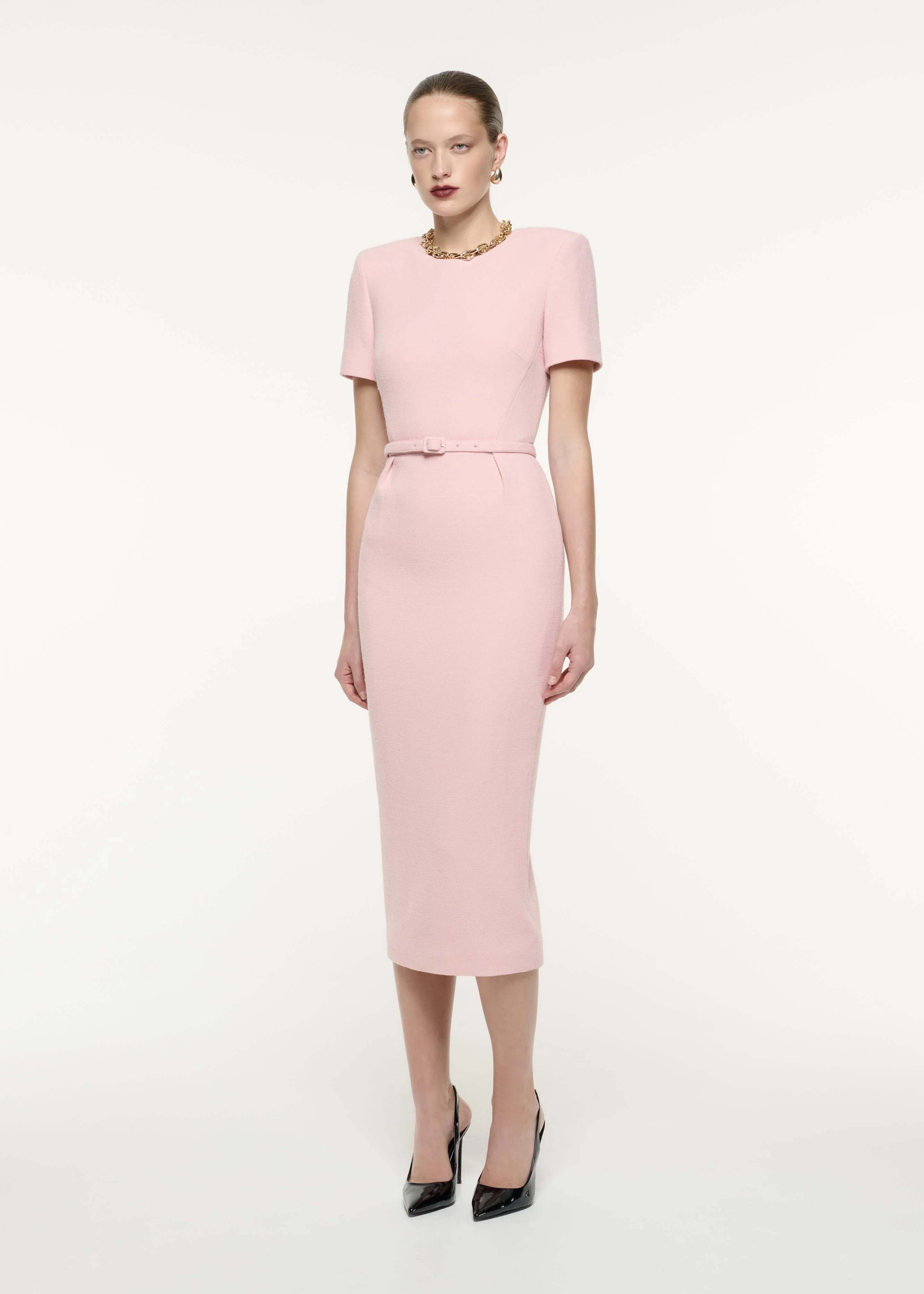 Short Sleeve Wool Crepe Midi Dress - Image 2