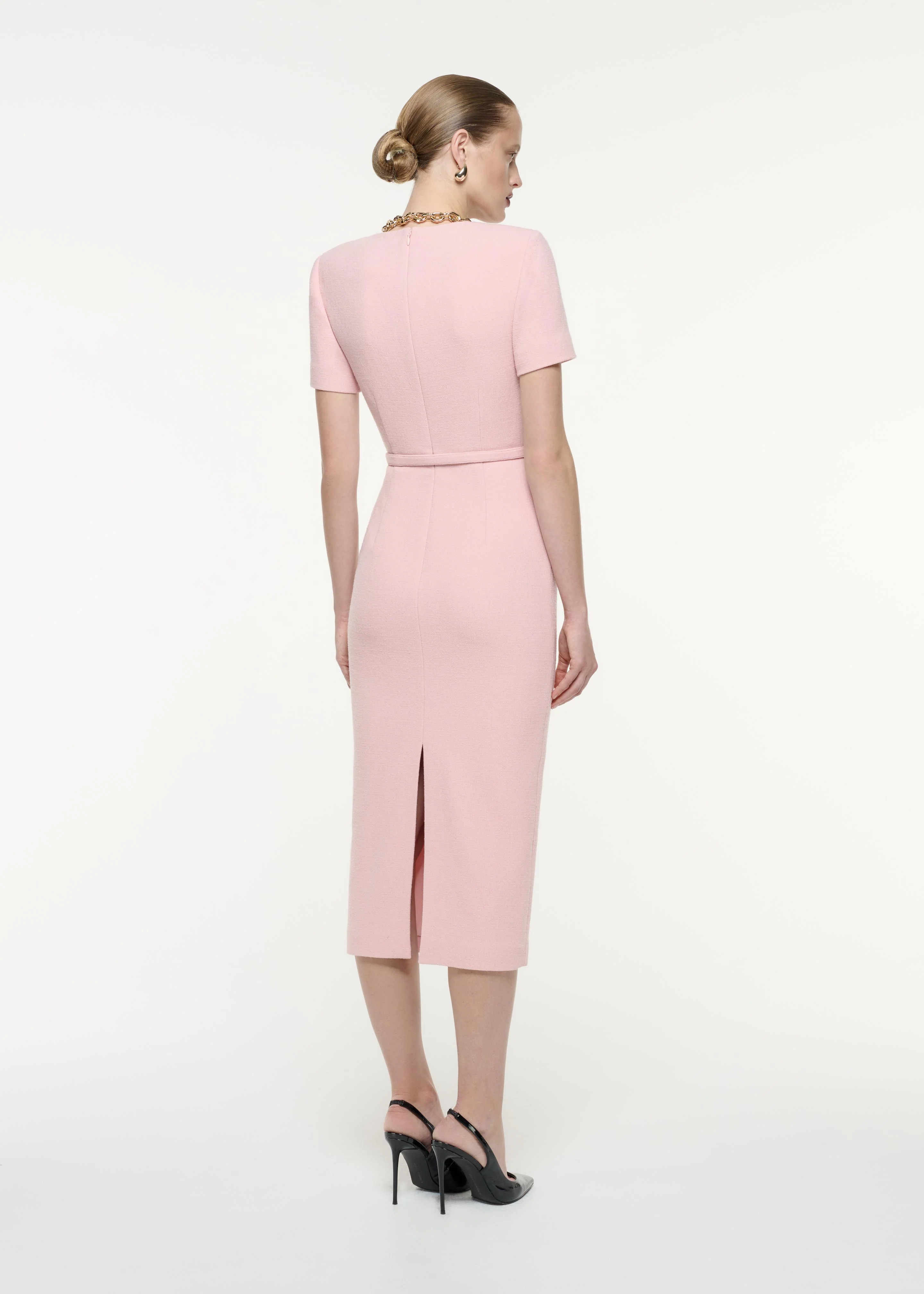 Short Sleeve Wool Crepe Midi Dress - Image 3