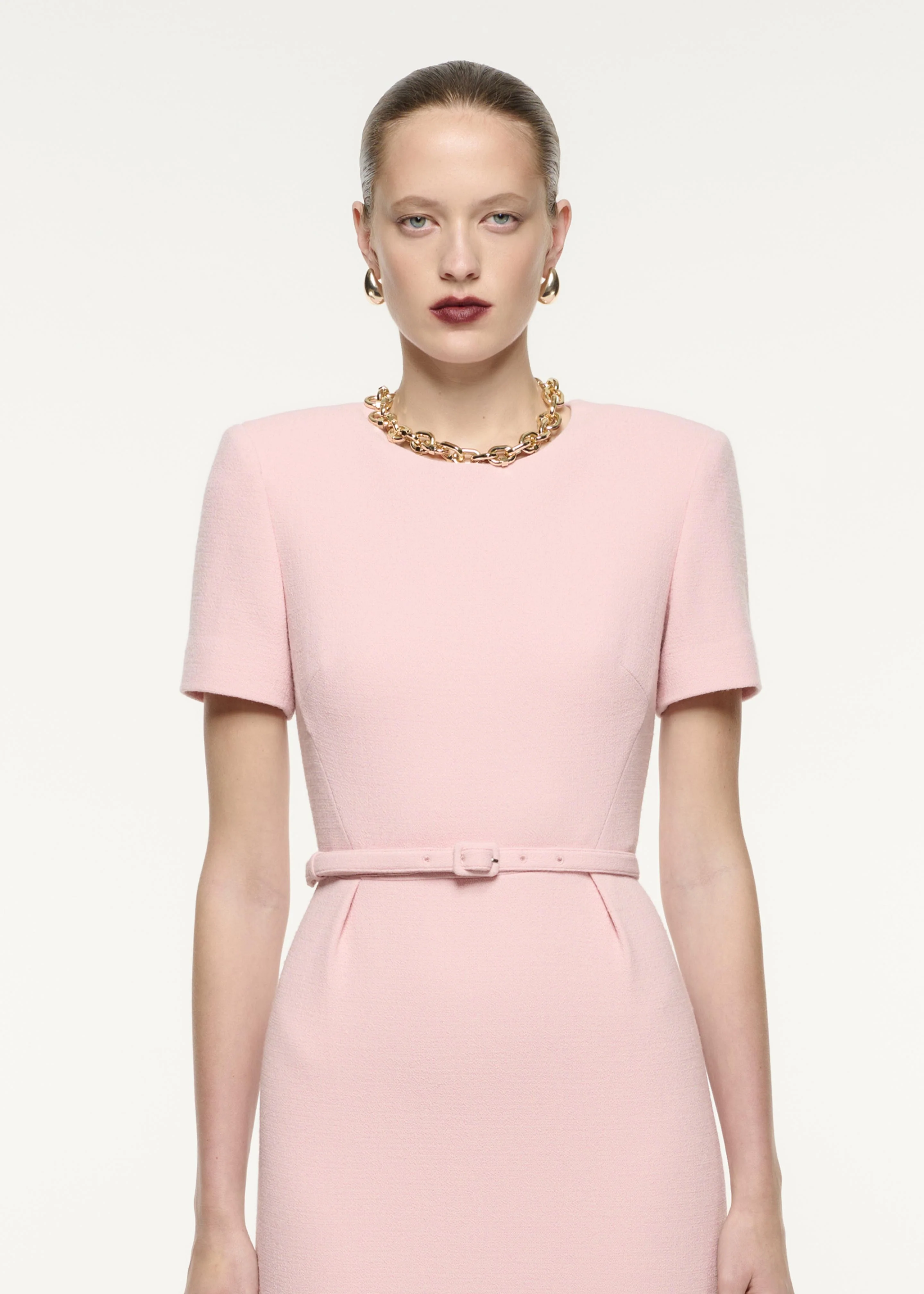 Short Sleeve Wool Crepe Midi Dress - Image 4