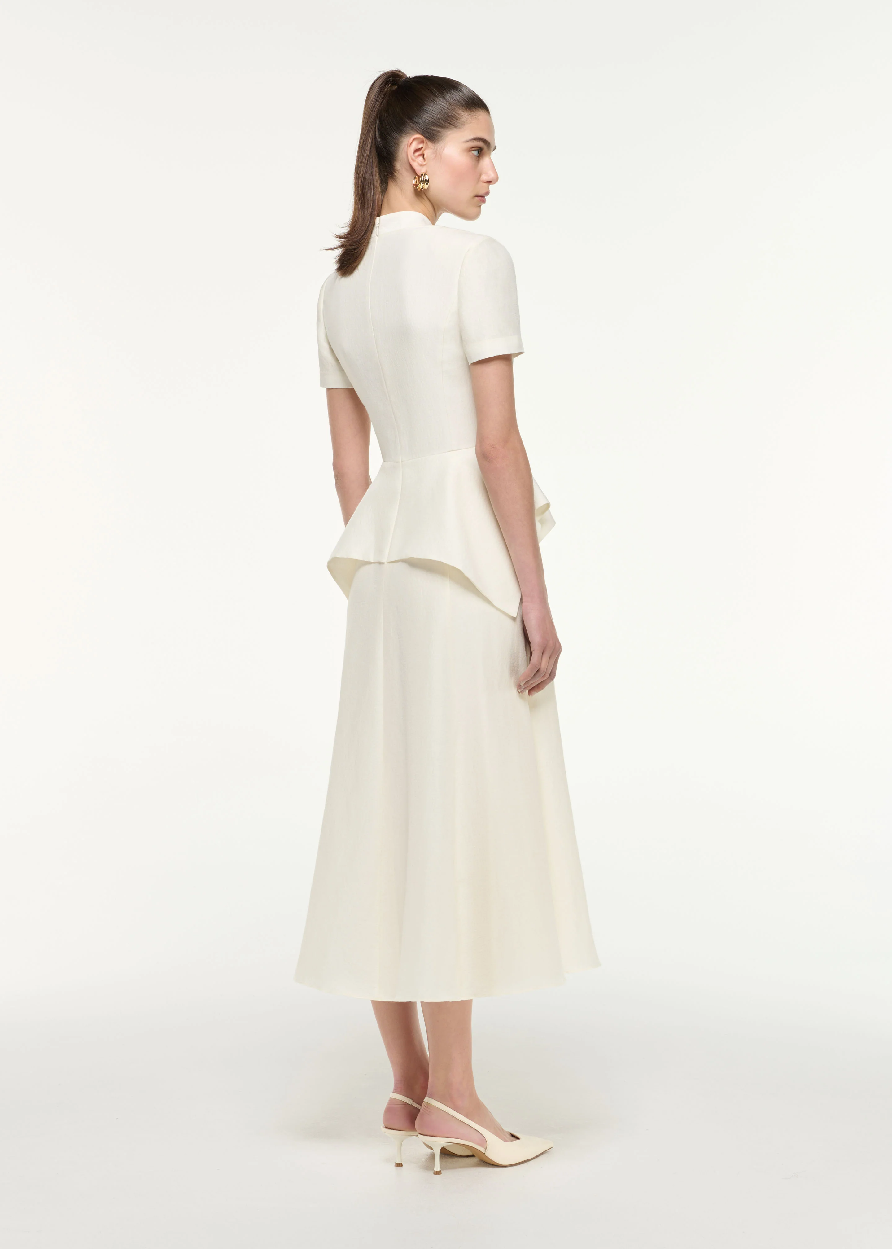 Silk Jacquard Peplum Midi Dress - Image 3