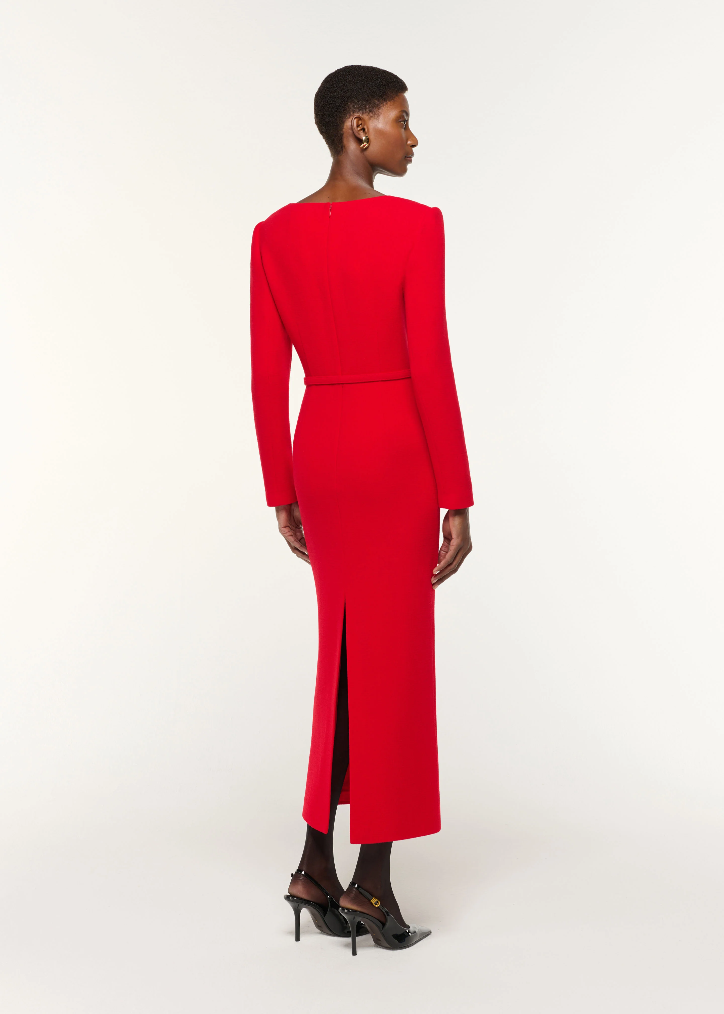 Square Neck Collar Fold Wool Crepe Dress - Image 3