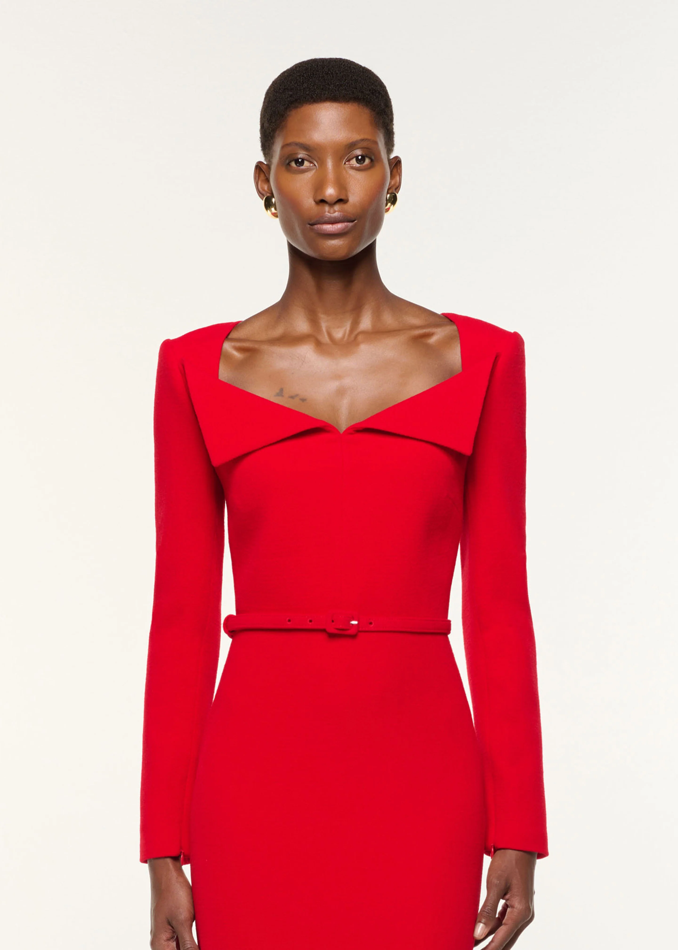 Square Neck Collar Fold Wool Crepe Dress - Image 4