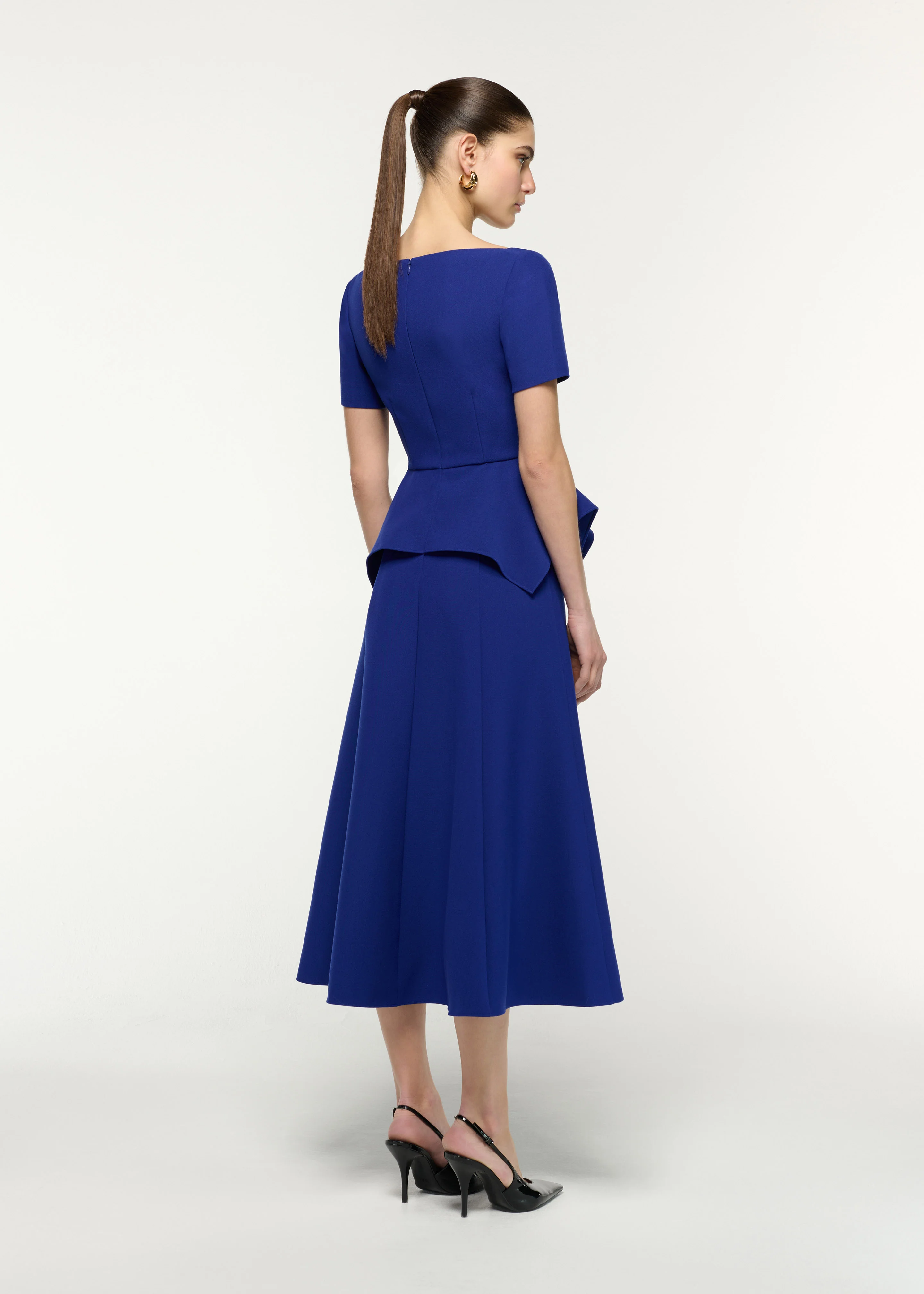 Square Neck Drape Peplum Midi Dress - Image 3