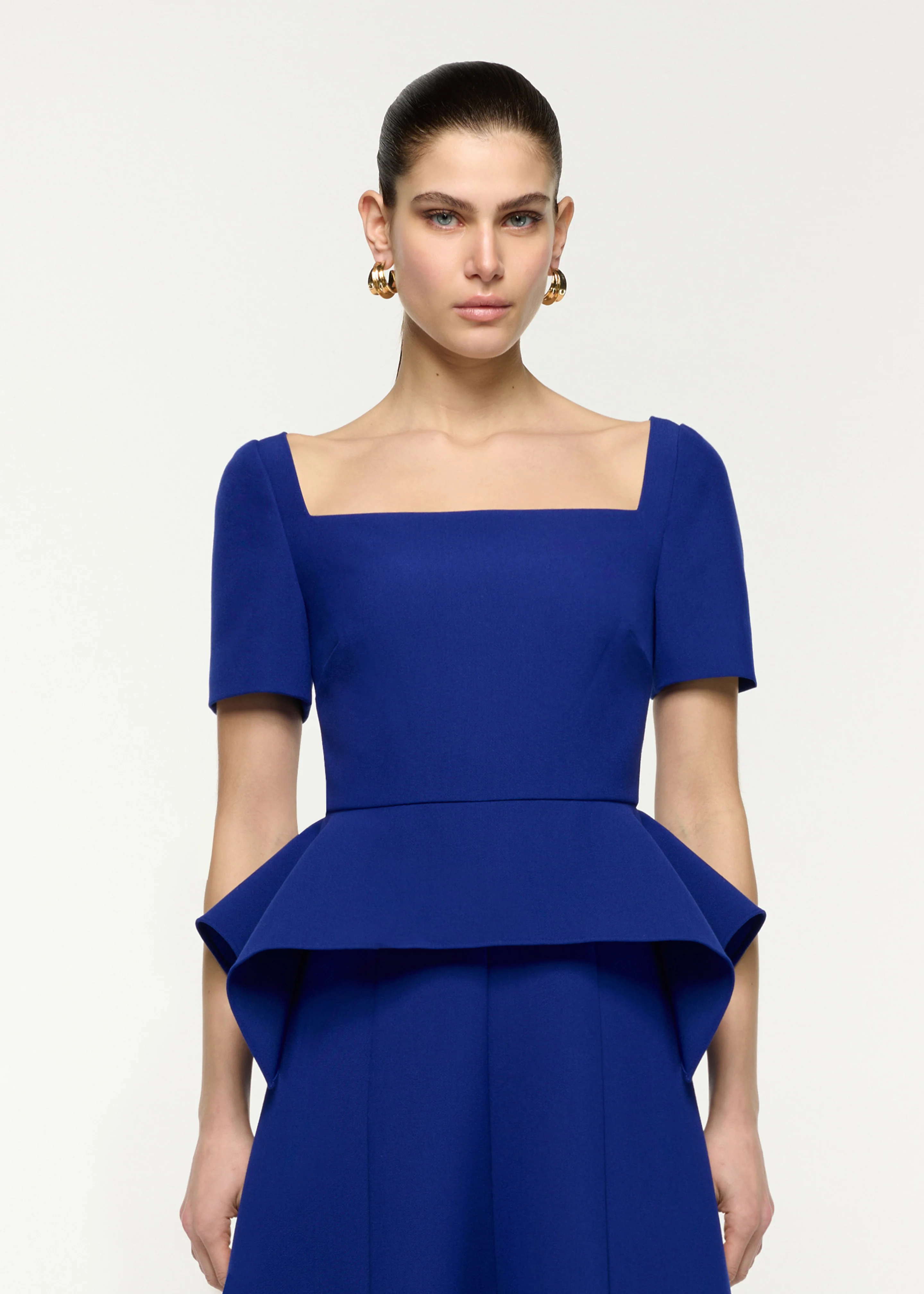 Square Neck Drape Peplum Midi Dress - Image 4
