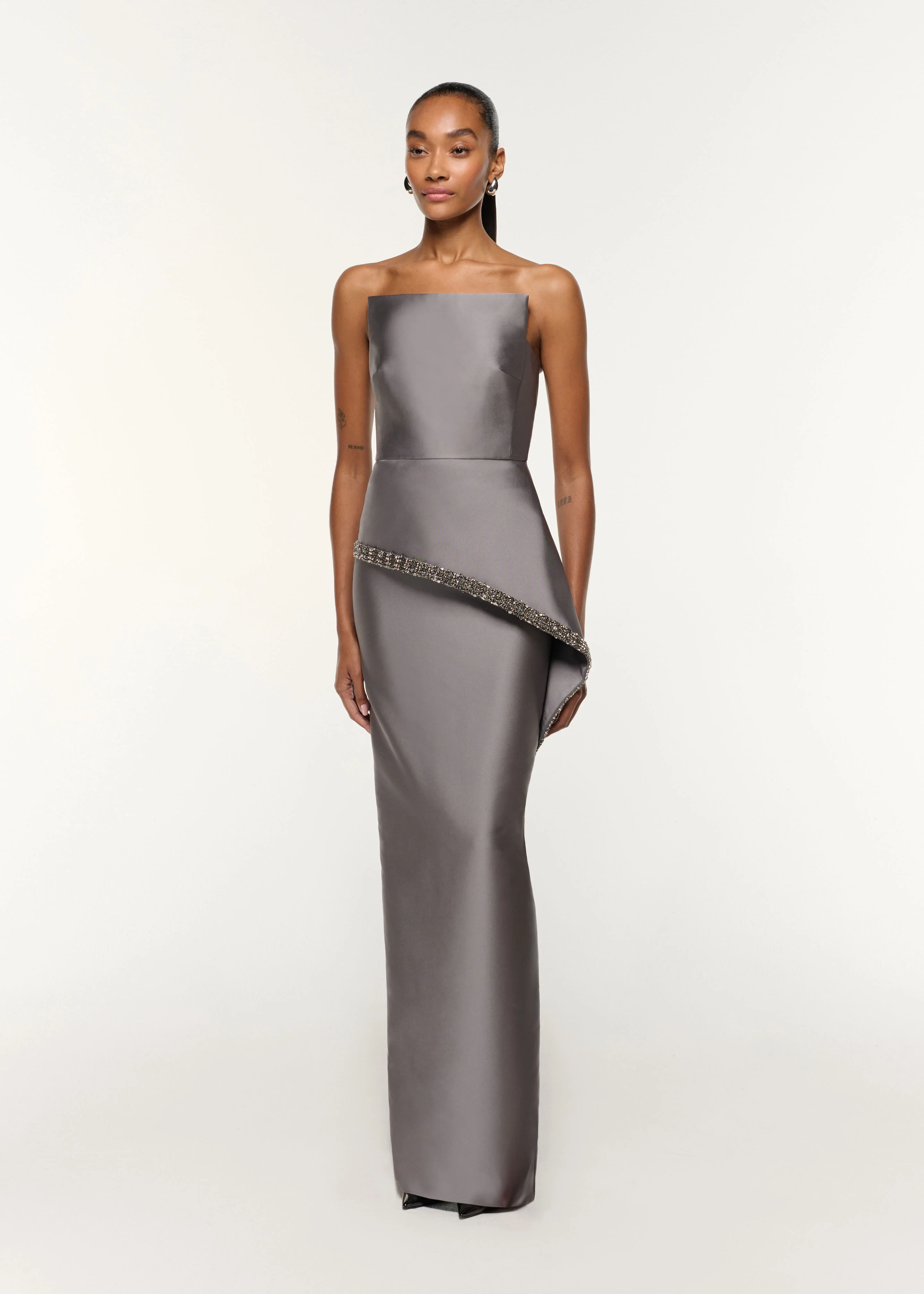 Square Neck Peplum Taffeta Gown - Image 2