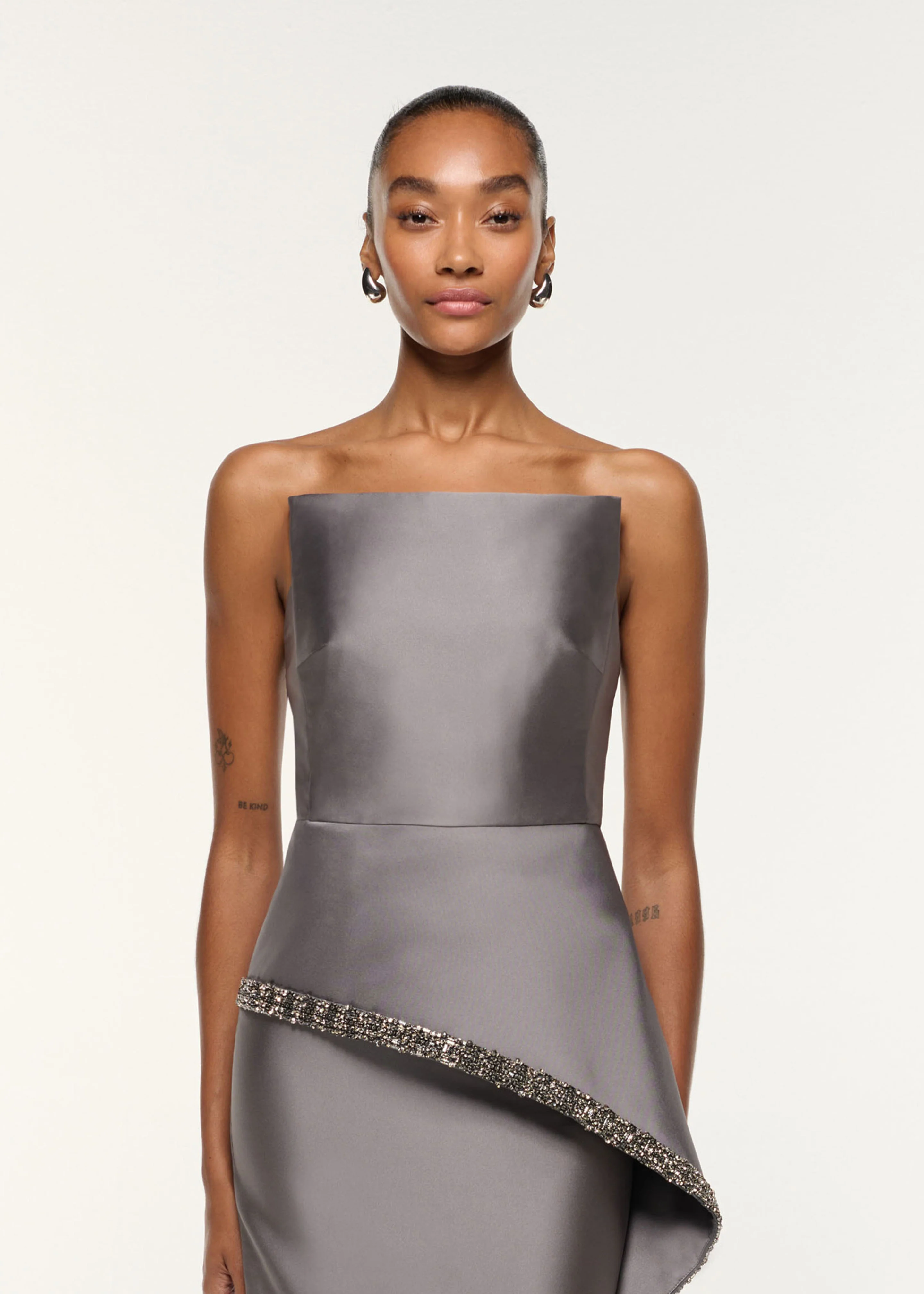 Square Neck Peplum Taffeta Gown - Image 4