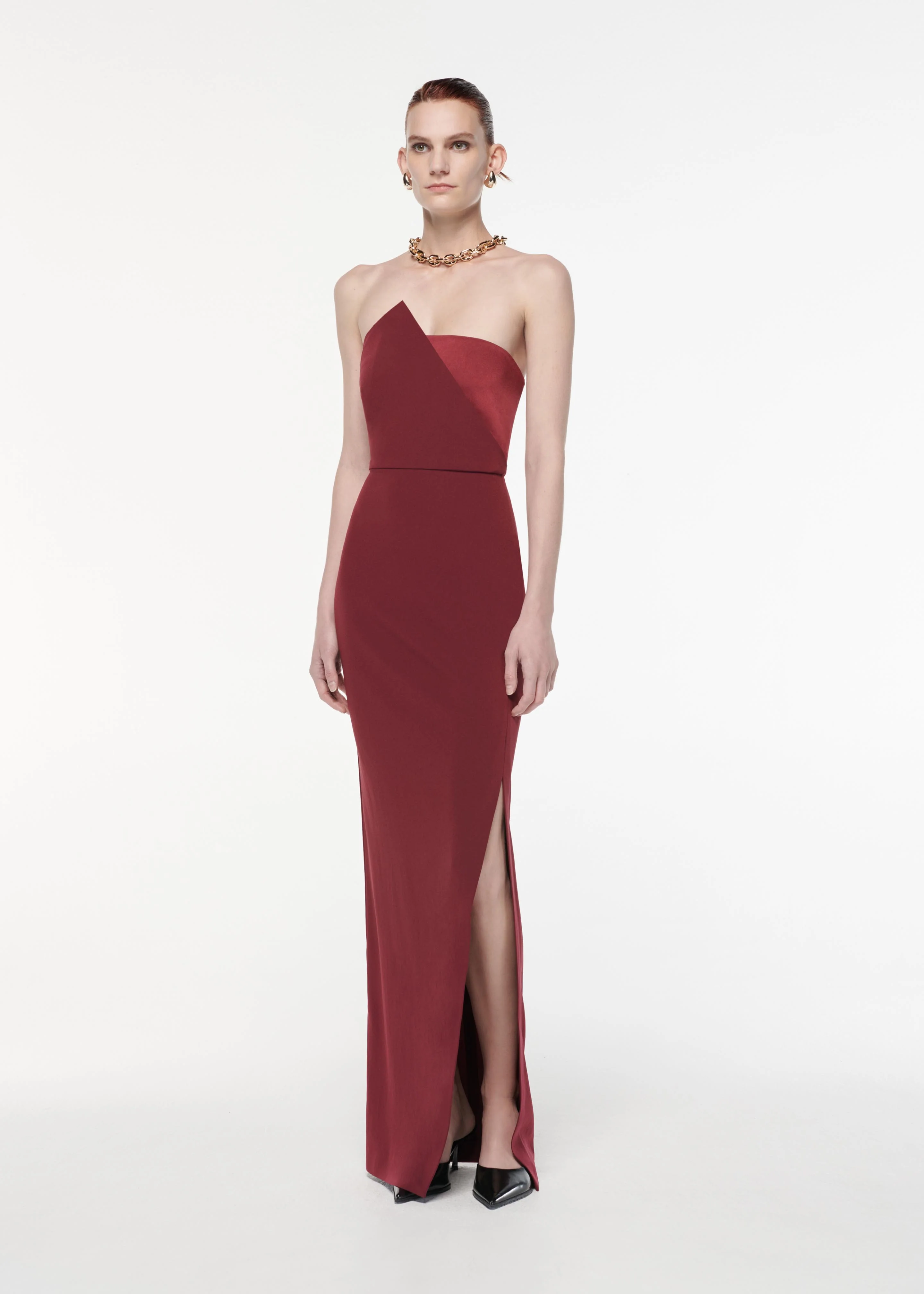 Strapless Asymmetric Satin Crepe Gown - Image 2