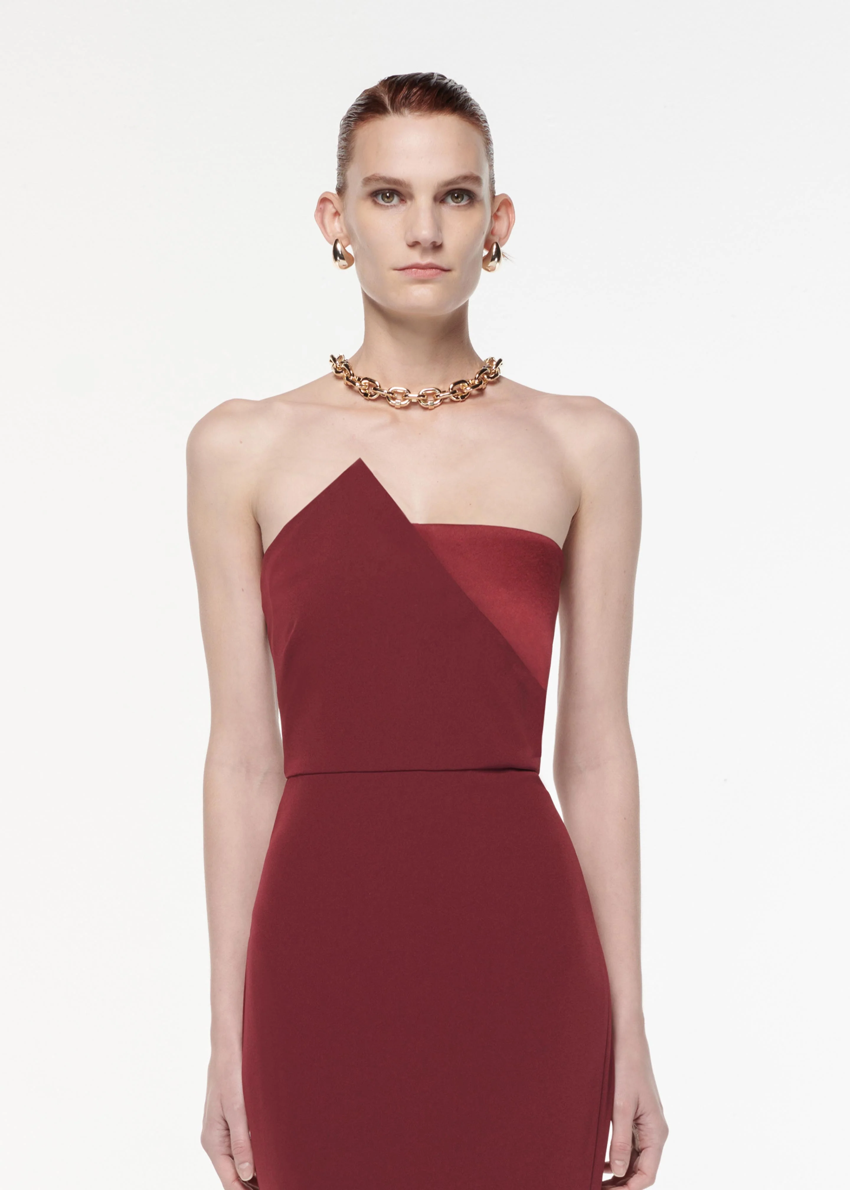 Strapless Asymmetric Satin Crepe Gown - Image 4