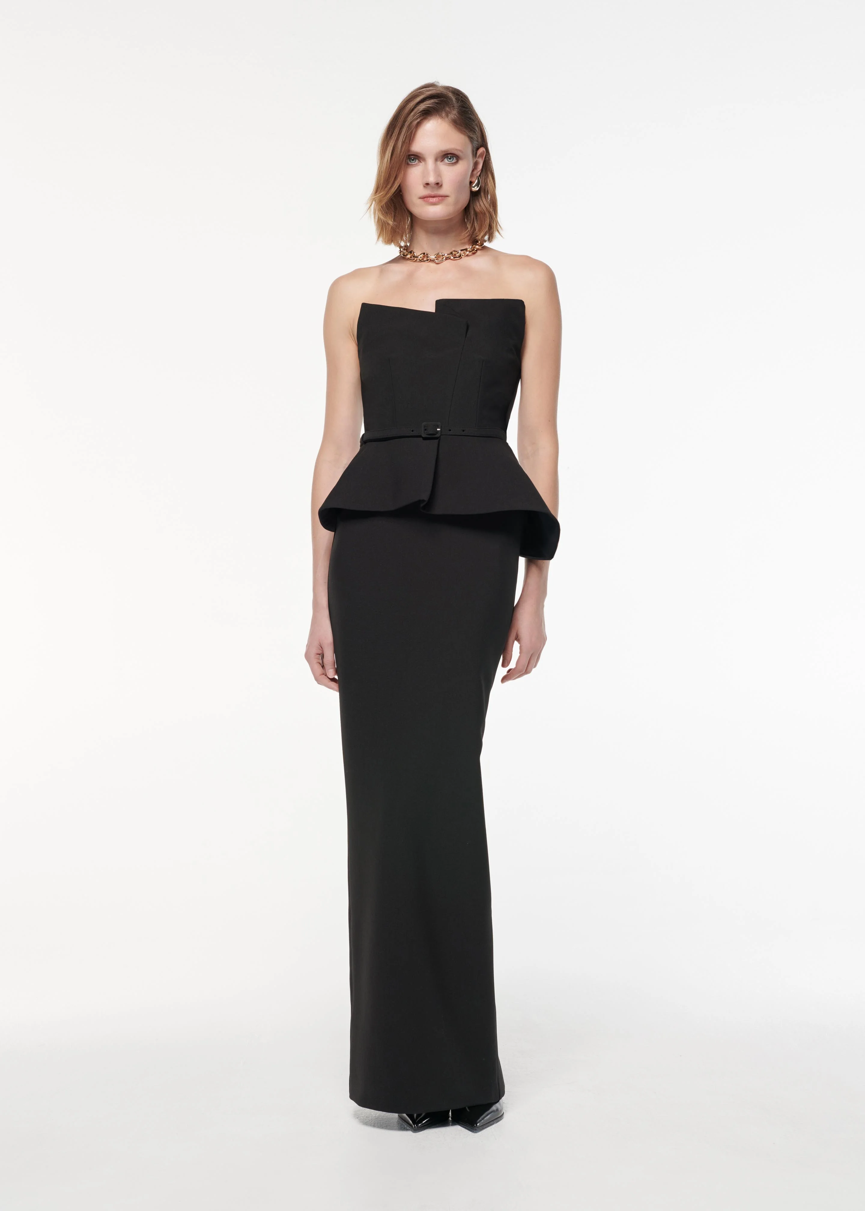 Strapless Draped Crepe Gown