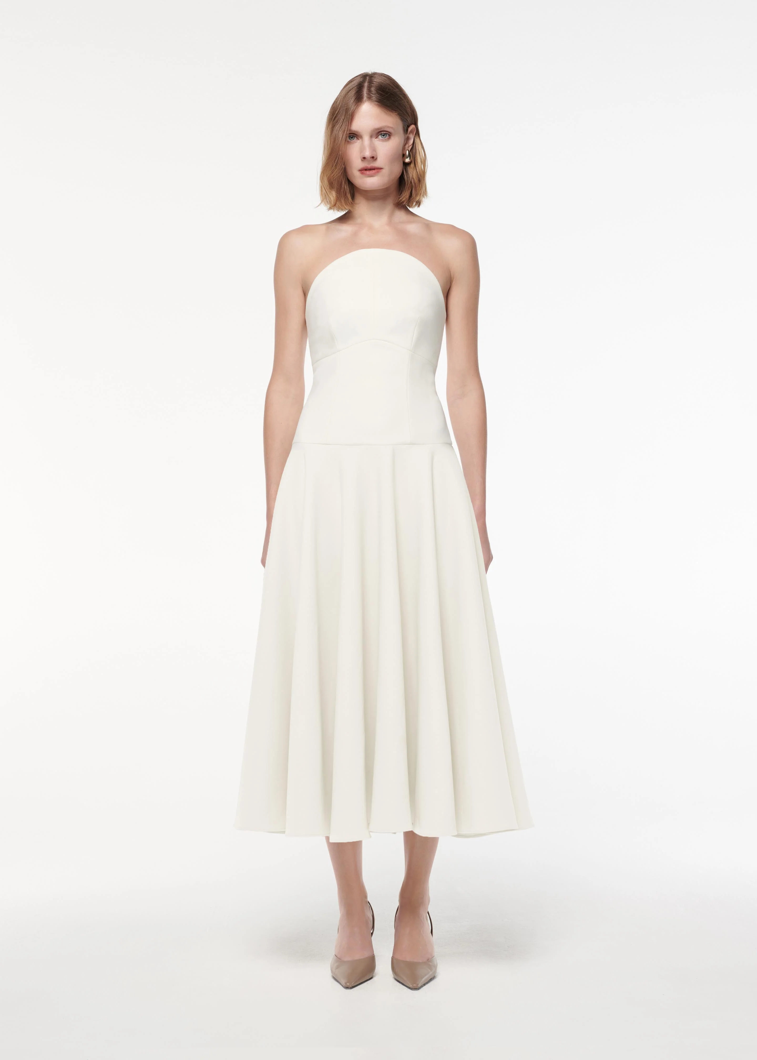 Strapless Crepe Midi Dress