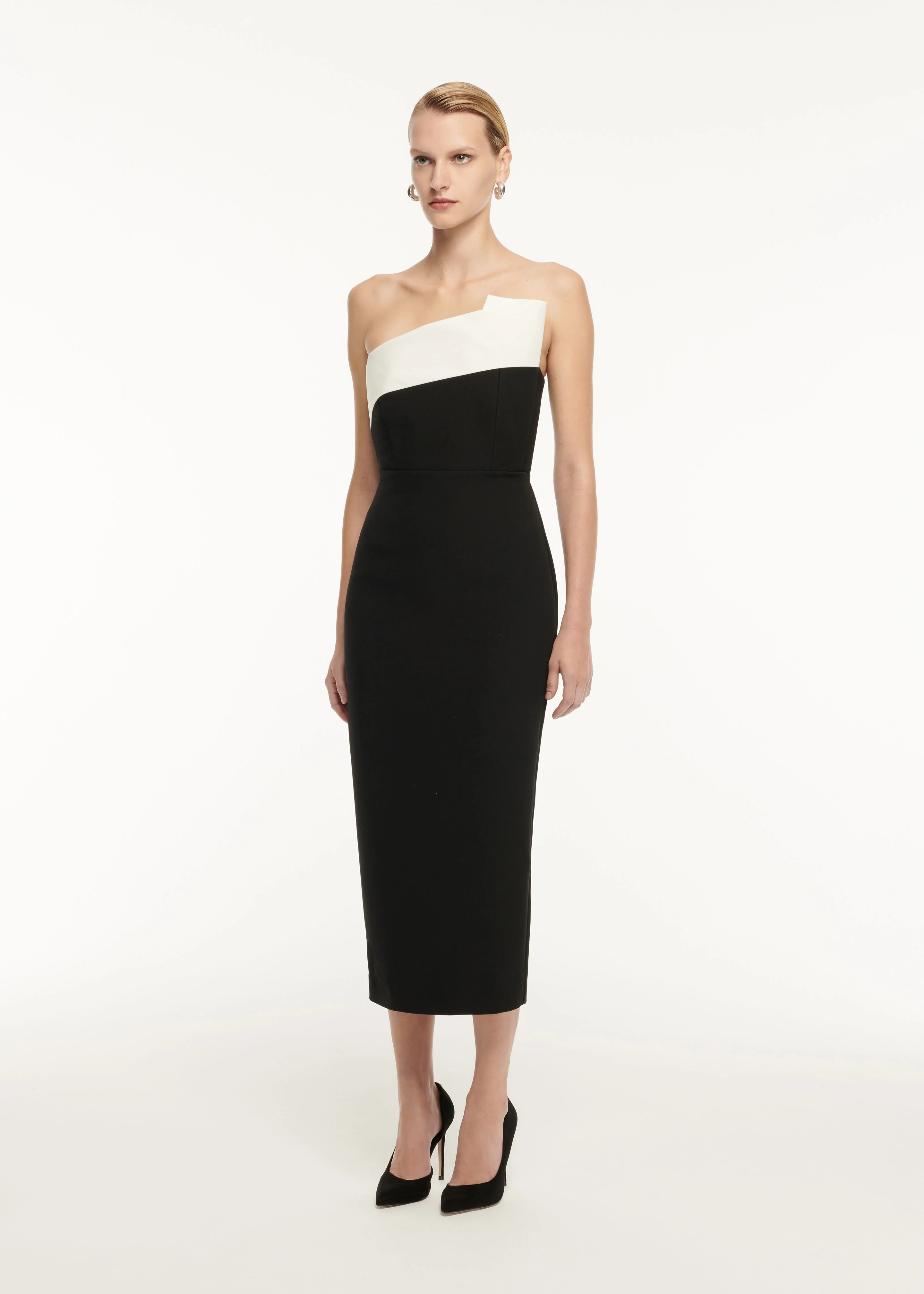Strapless Drape Detail Crepe Midi Dress - Image 2