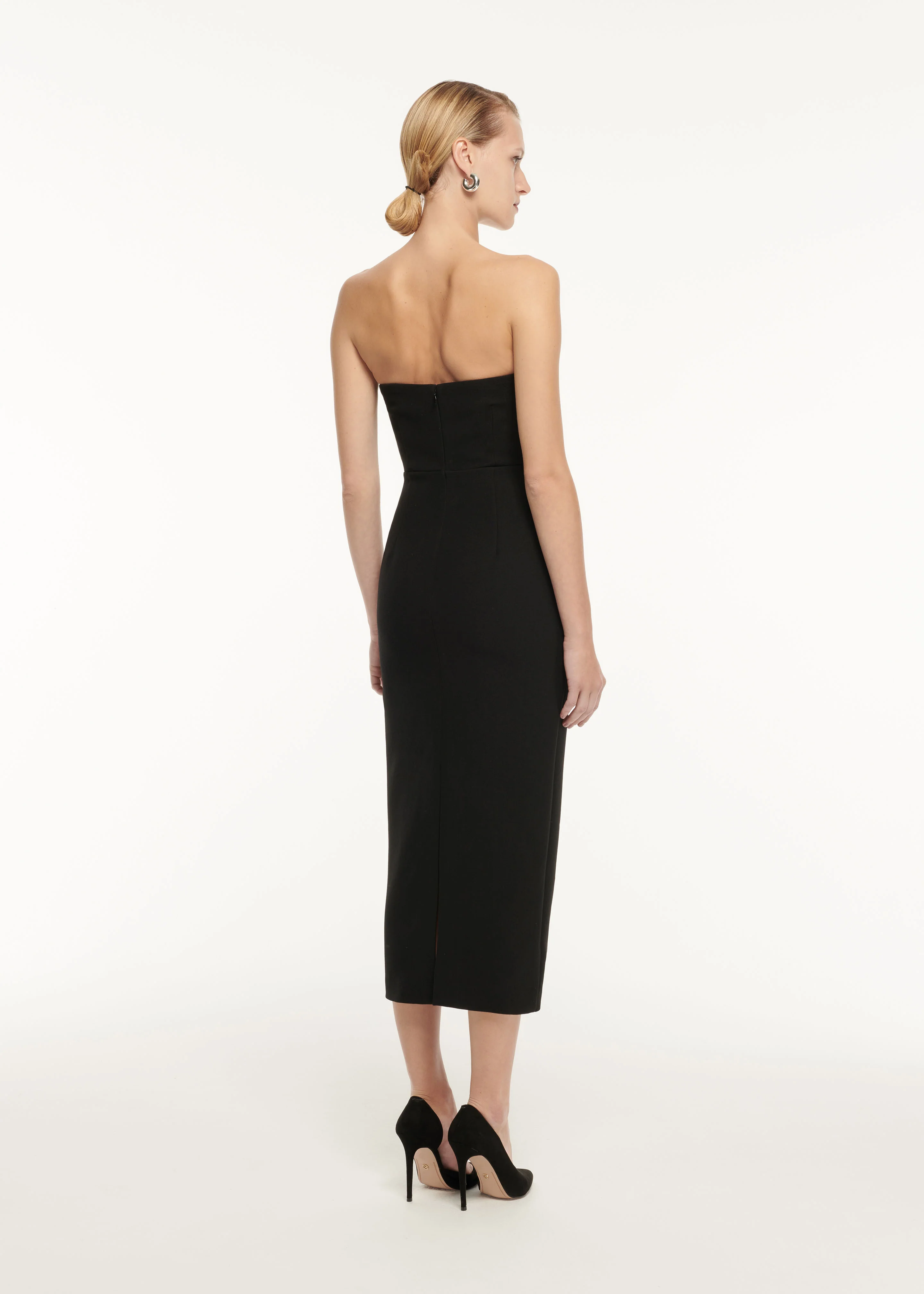 Strapless Drape Detail Crepe Midi Dress - Image 3