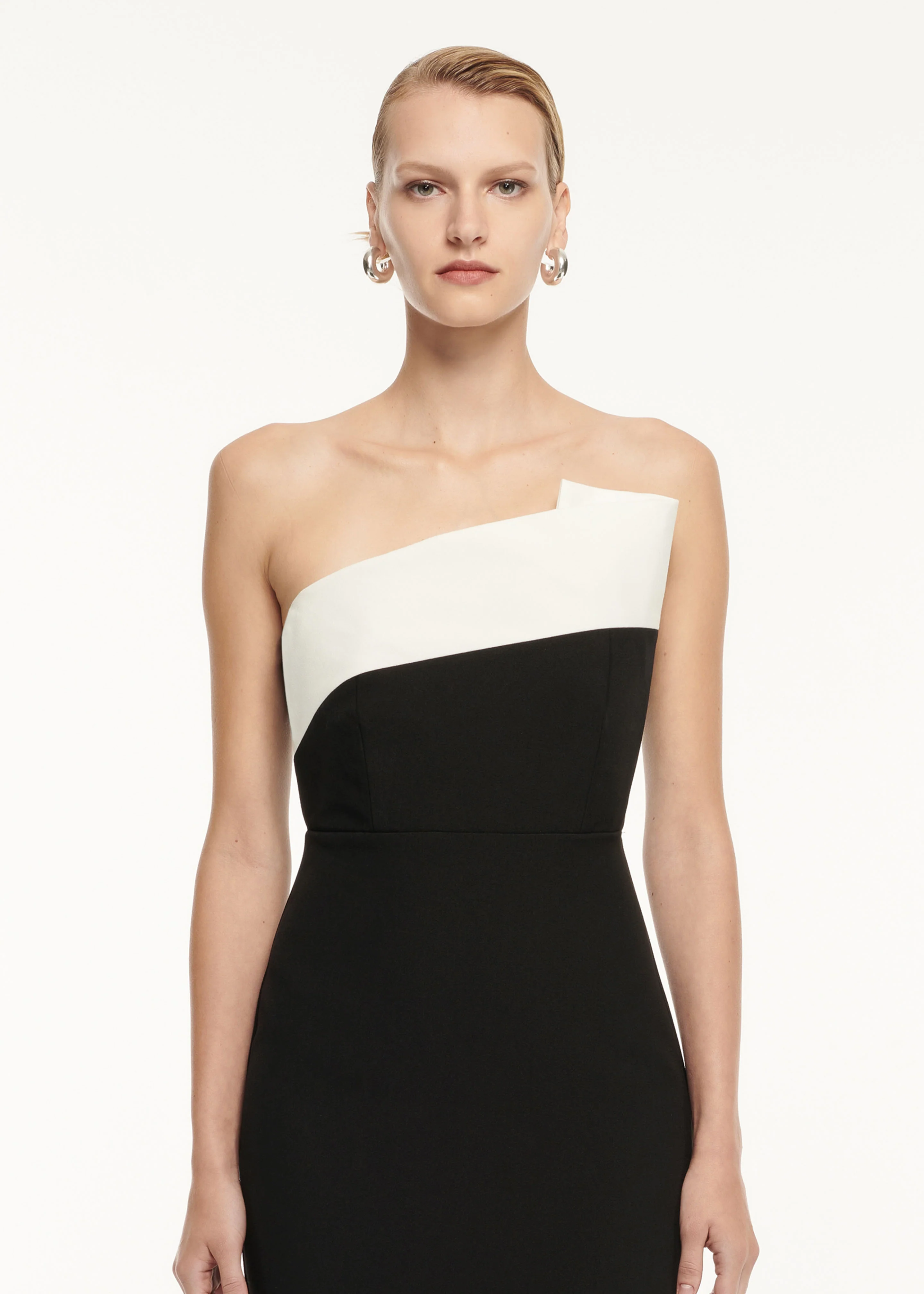 Strapless Drape Detail Crepe Midi Dress - Image 4