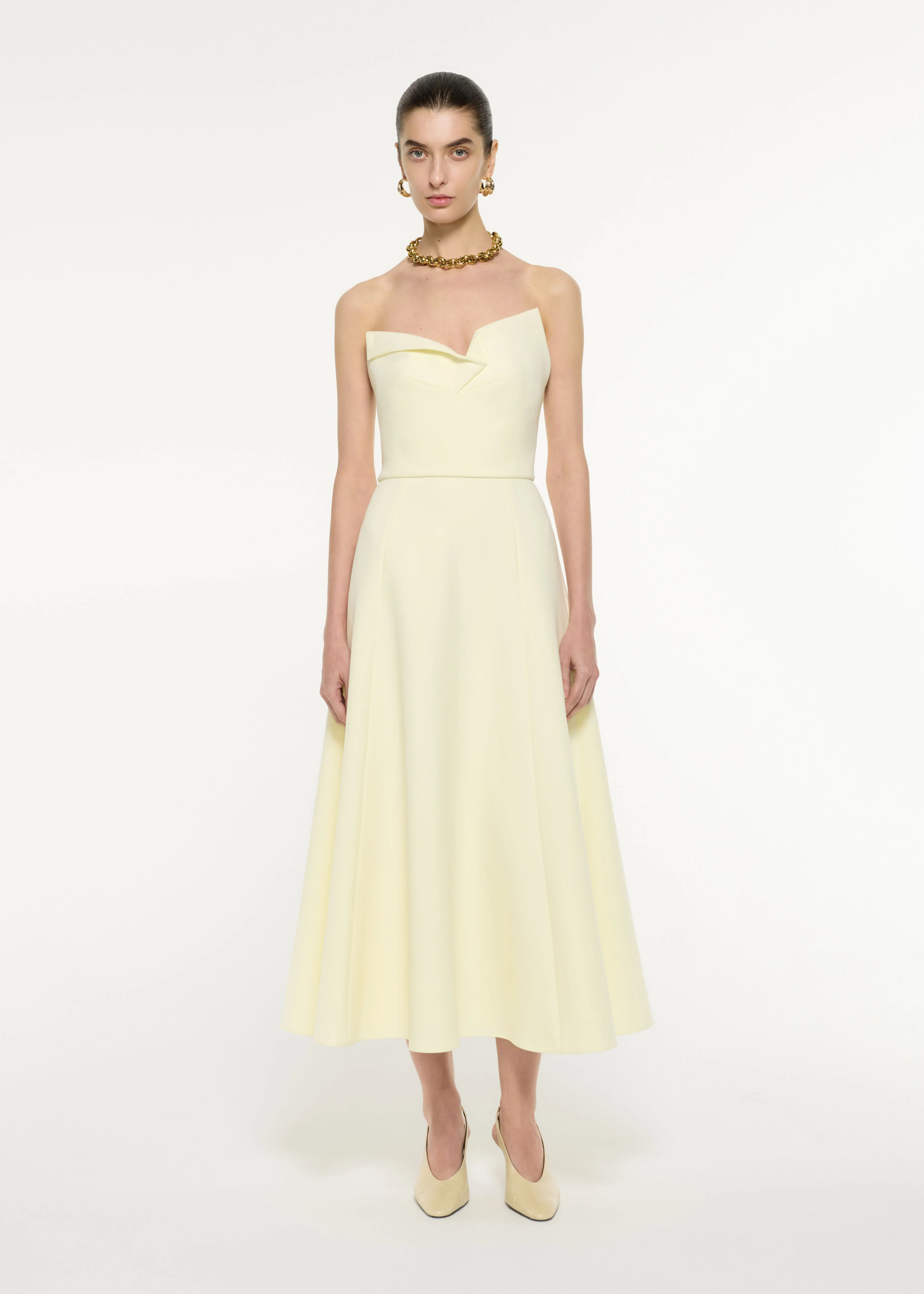 Strapless Drape Crepe Midi Dress