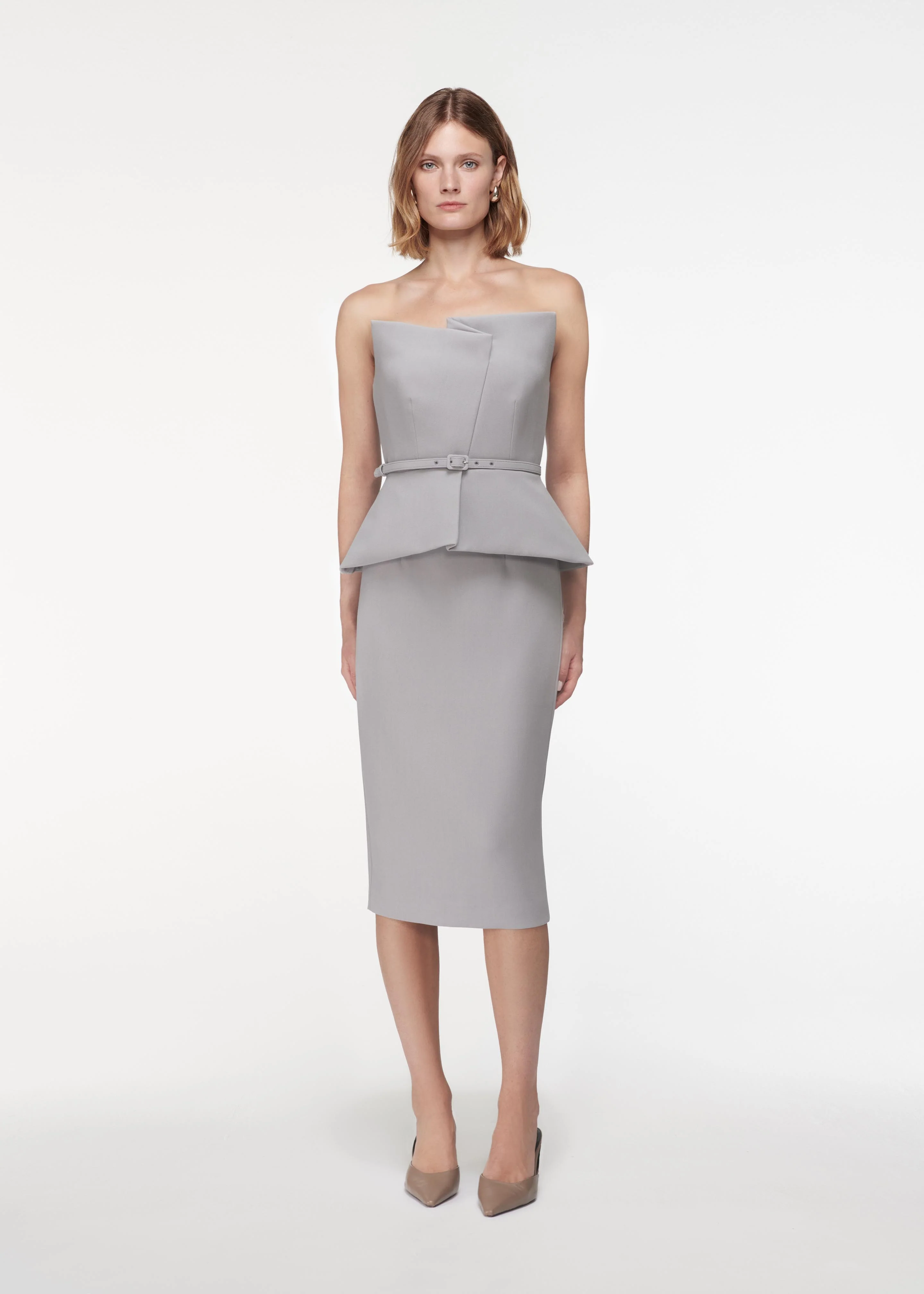 Strapless Crepe Peplum Top