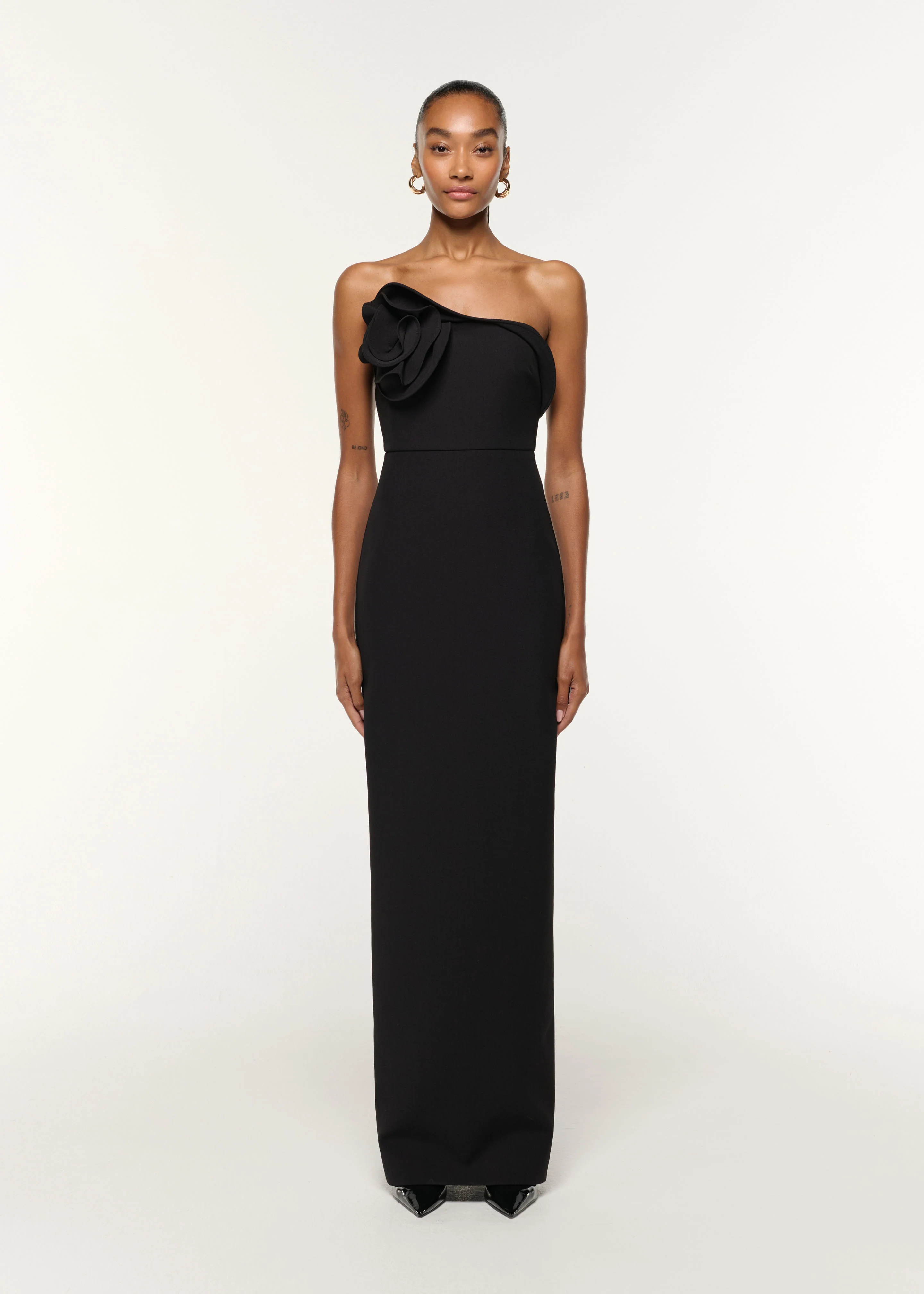 Flower Detail Strapless Gown