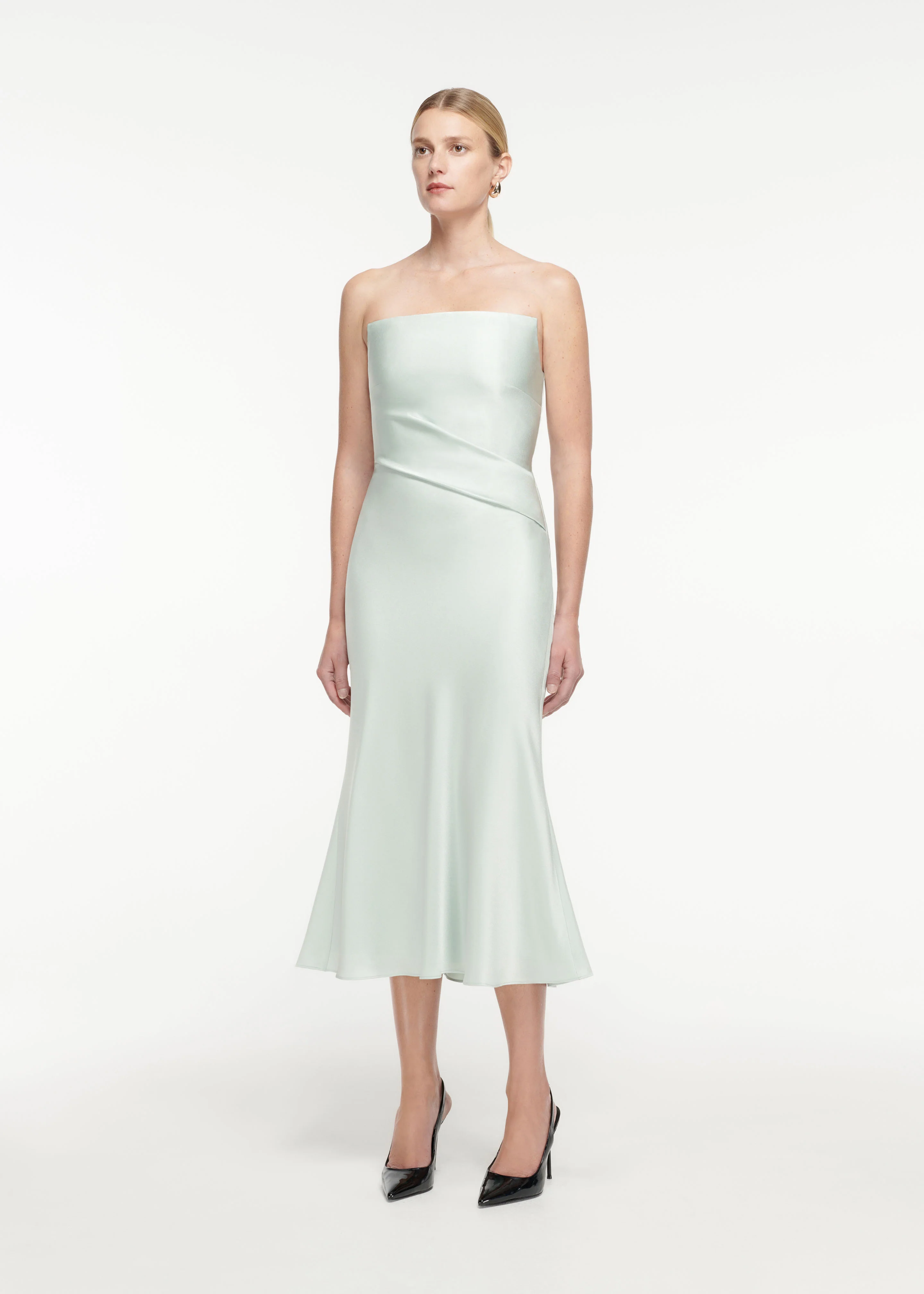 Strapless Satin Crepe Midi Dress - Image 2