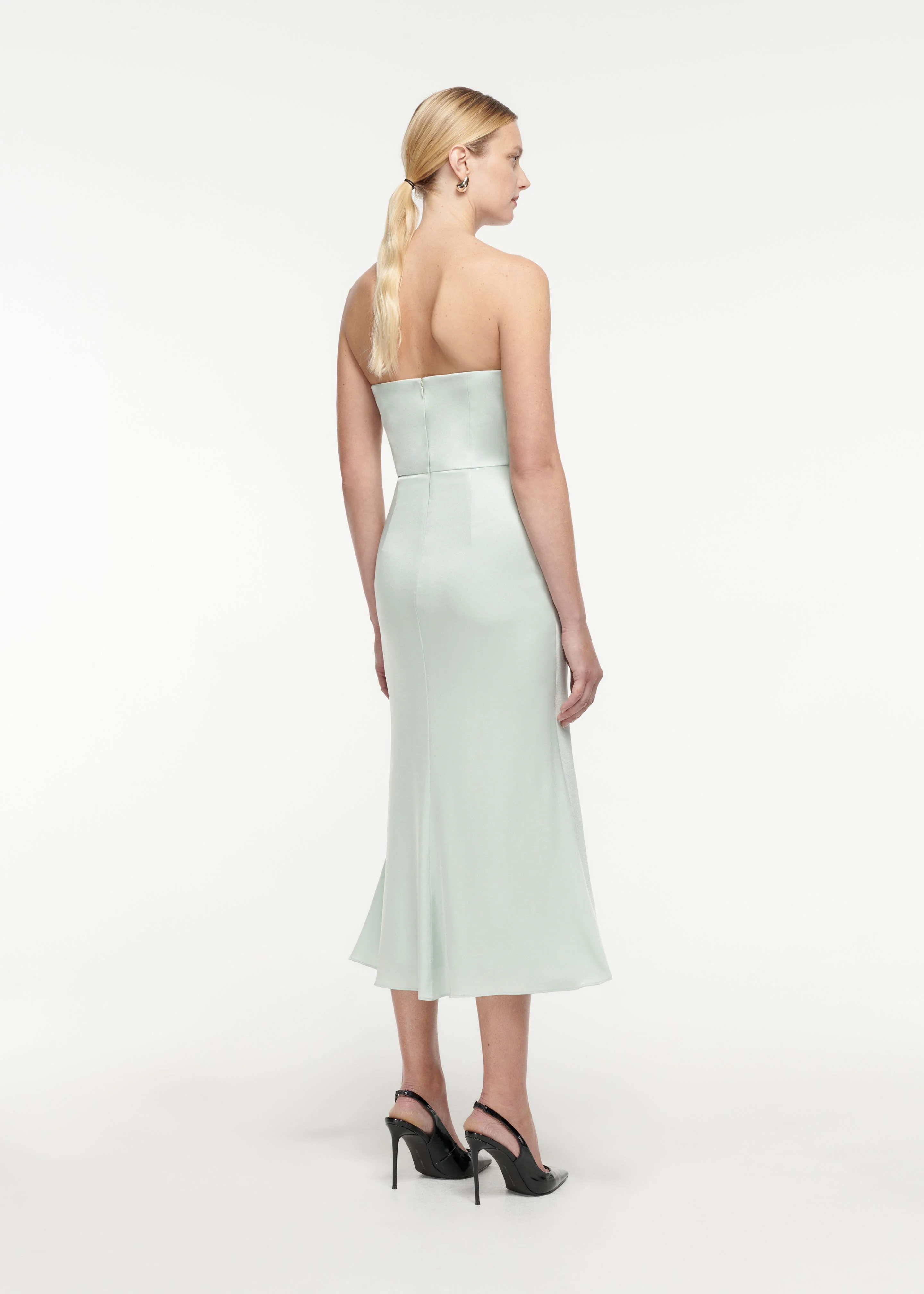 Strapless Satin Crepe Midi Dress - Image 3