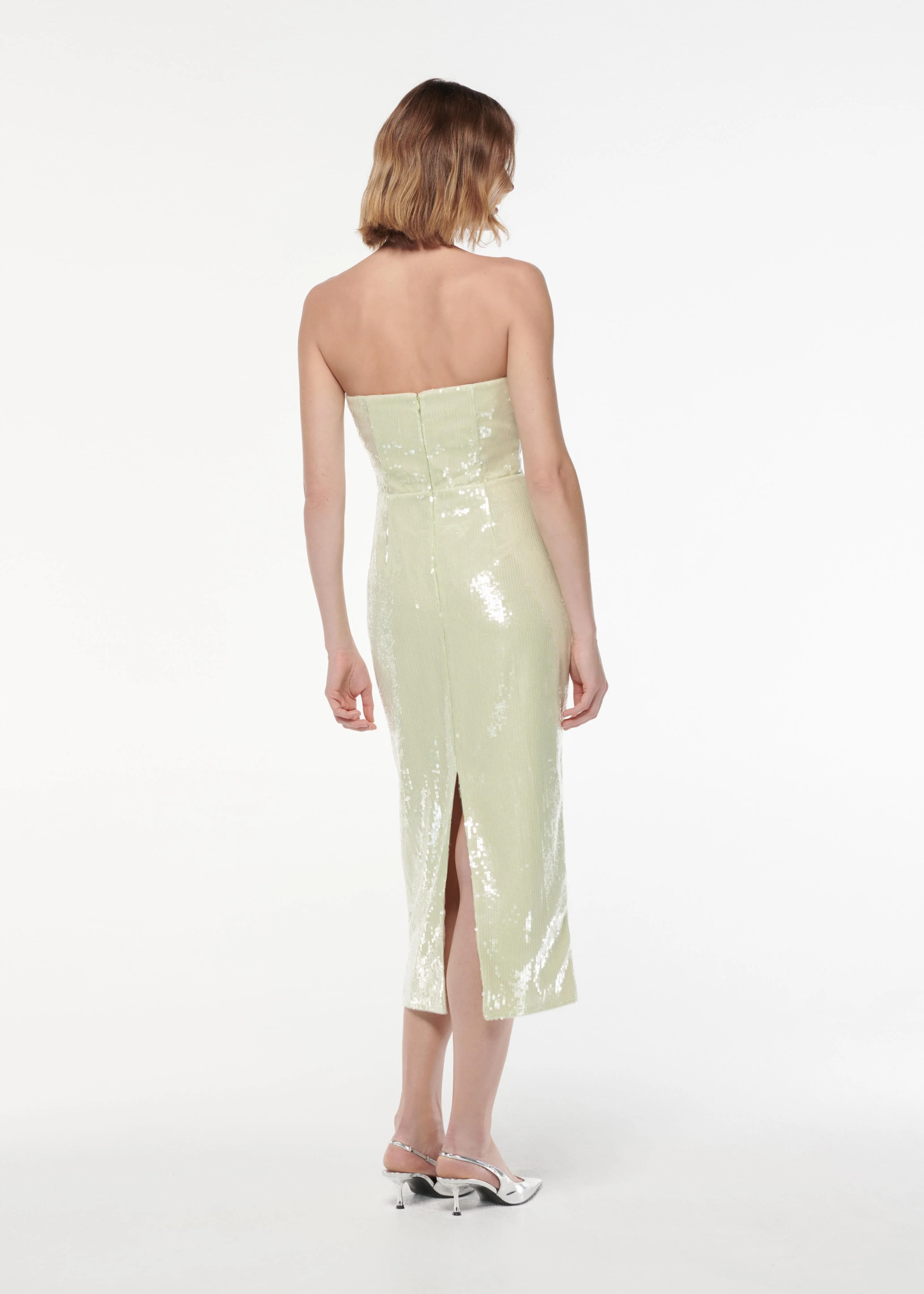 Strapless V Neck Sequin Midi Dress - Image 3