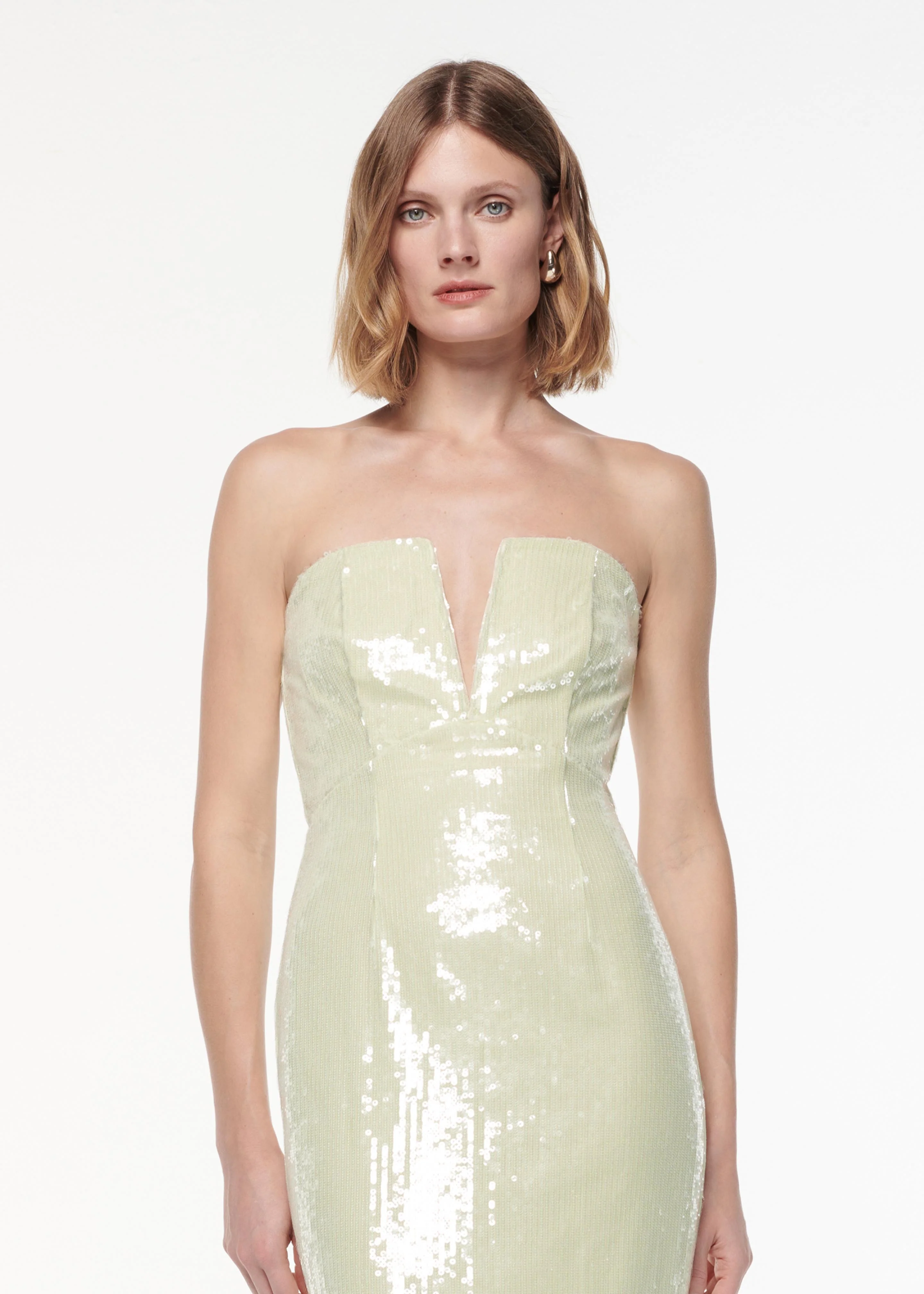 Strapless V Neck Sequin Midi Dress - Image 4
