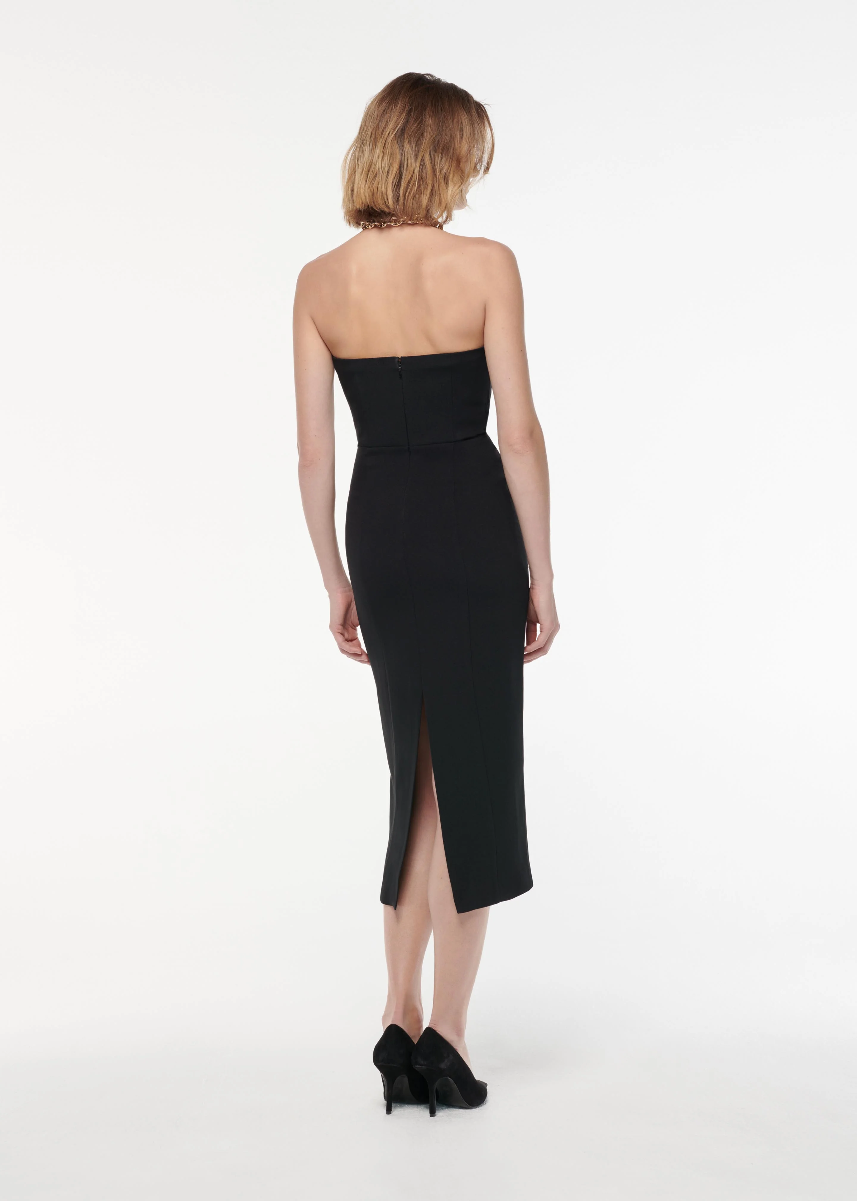 Strapless Stretch Wool Silk Midi Dress - Image 3