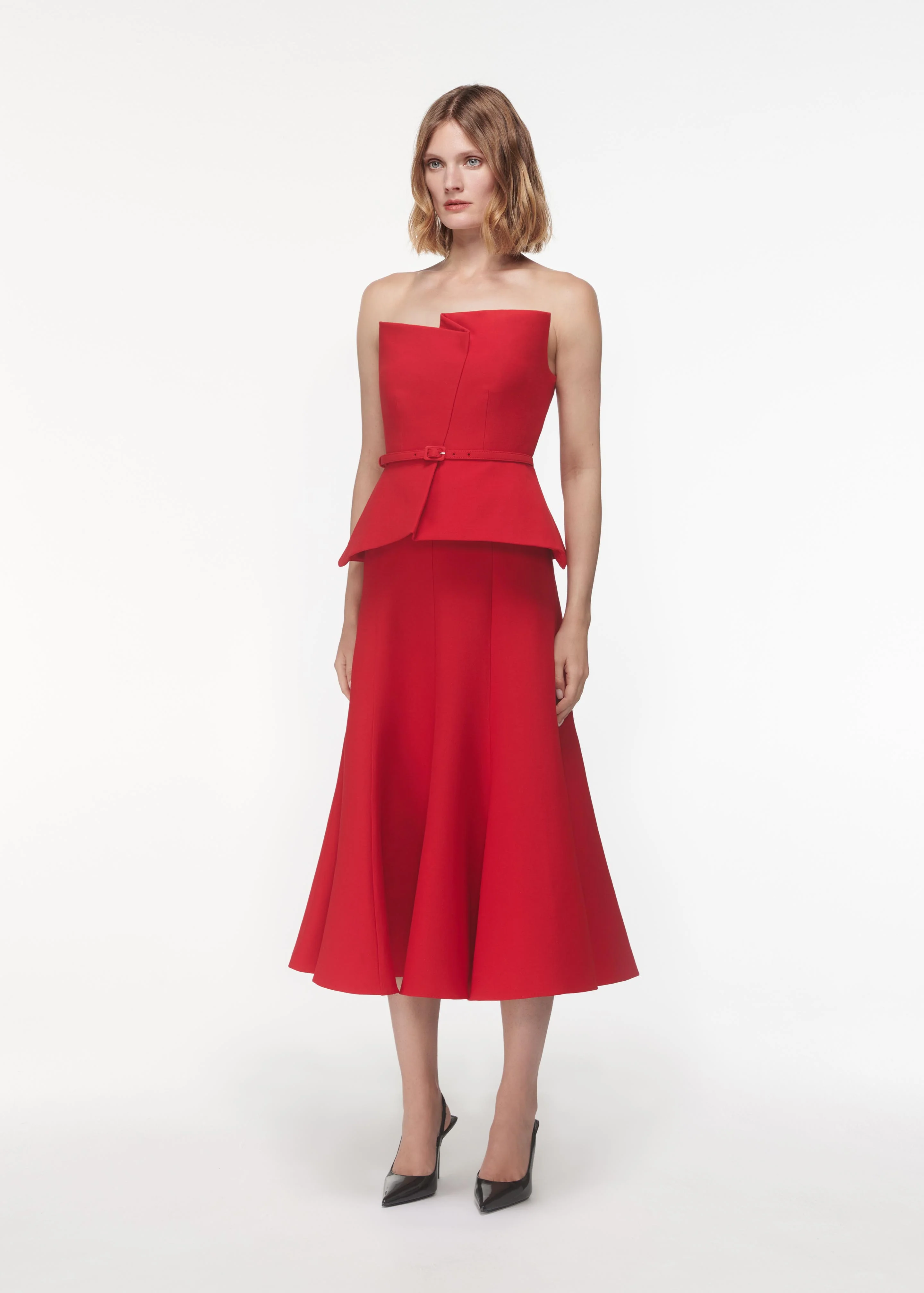 Strapless Wool Silk Peplum Midi Dress - Image 2