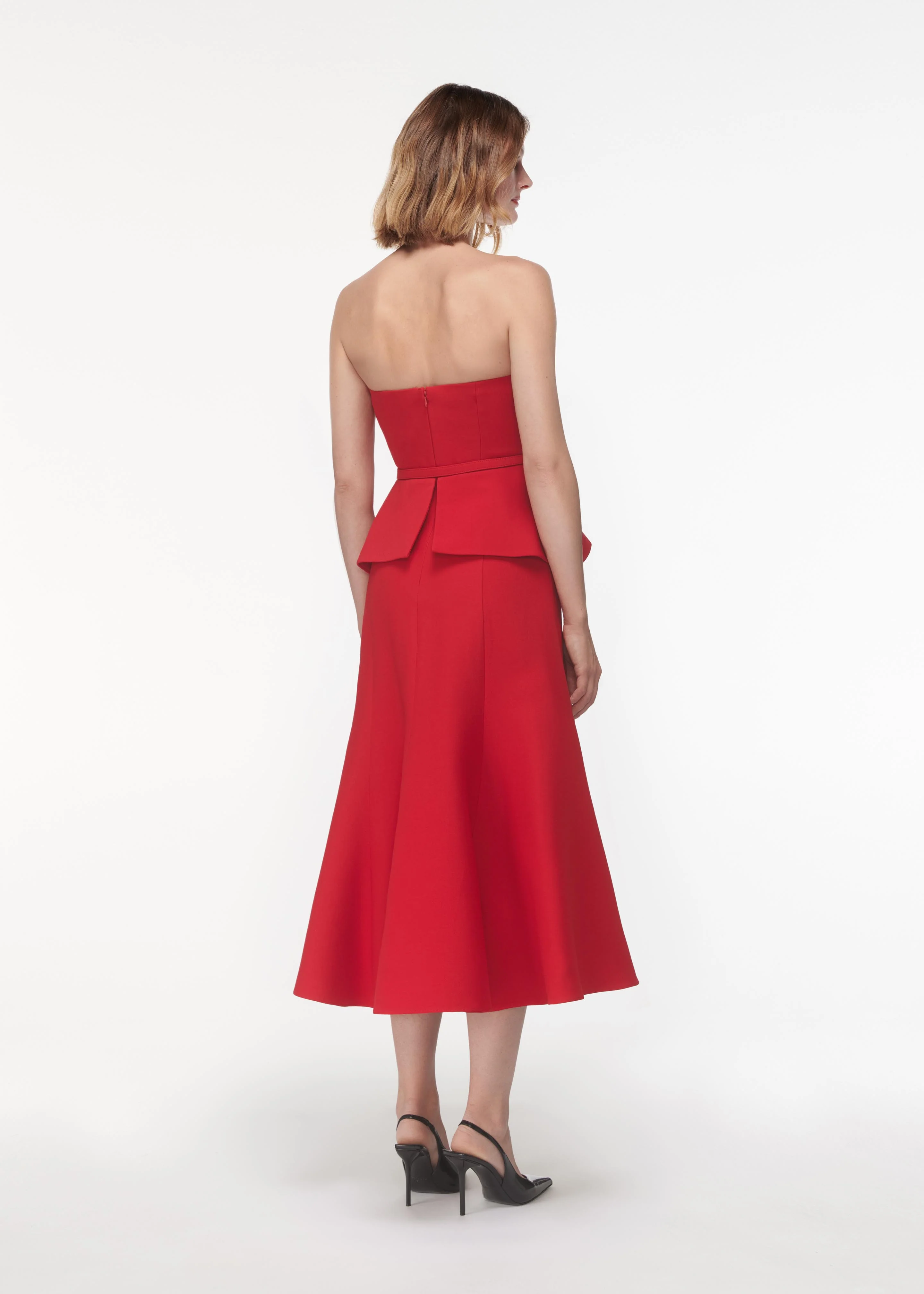 Strapless Wool Silk Peplum Midi Dress - Image 3