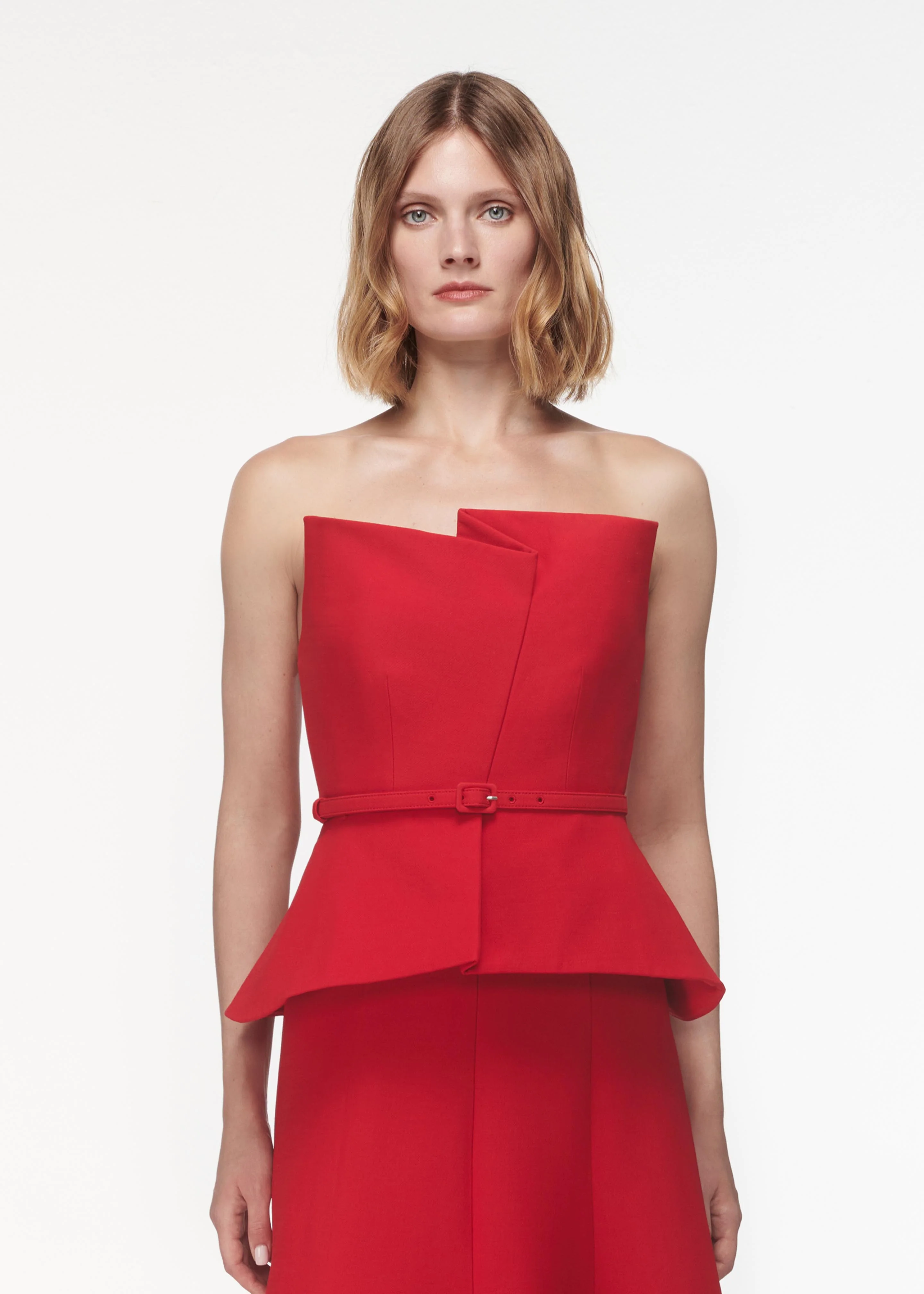 Strapless Wool Silk Peplum Midi Dress - Image 4