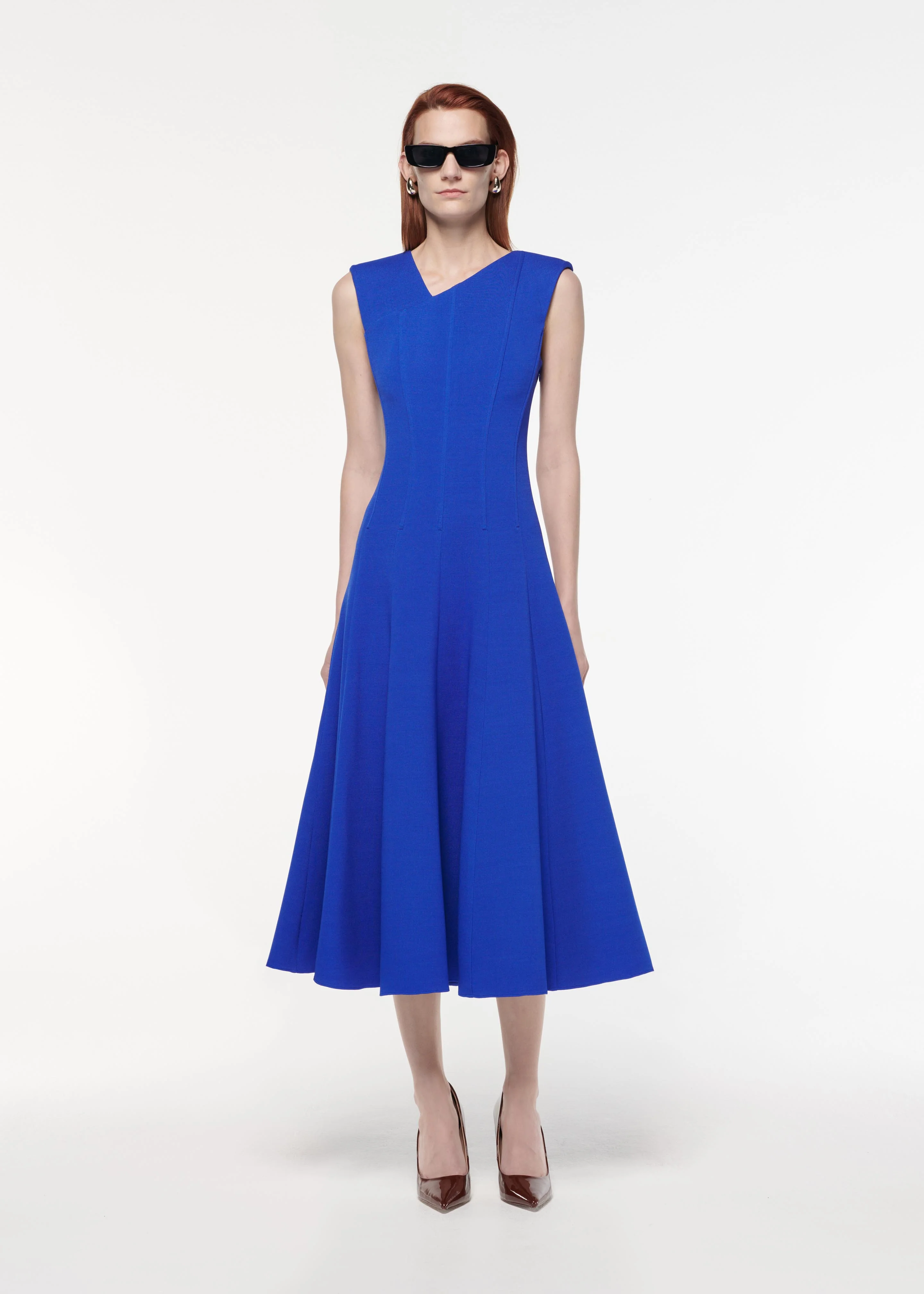Stretch Wool Silk Midi Dress
