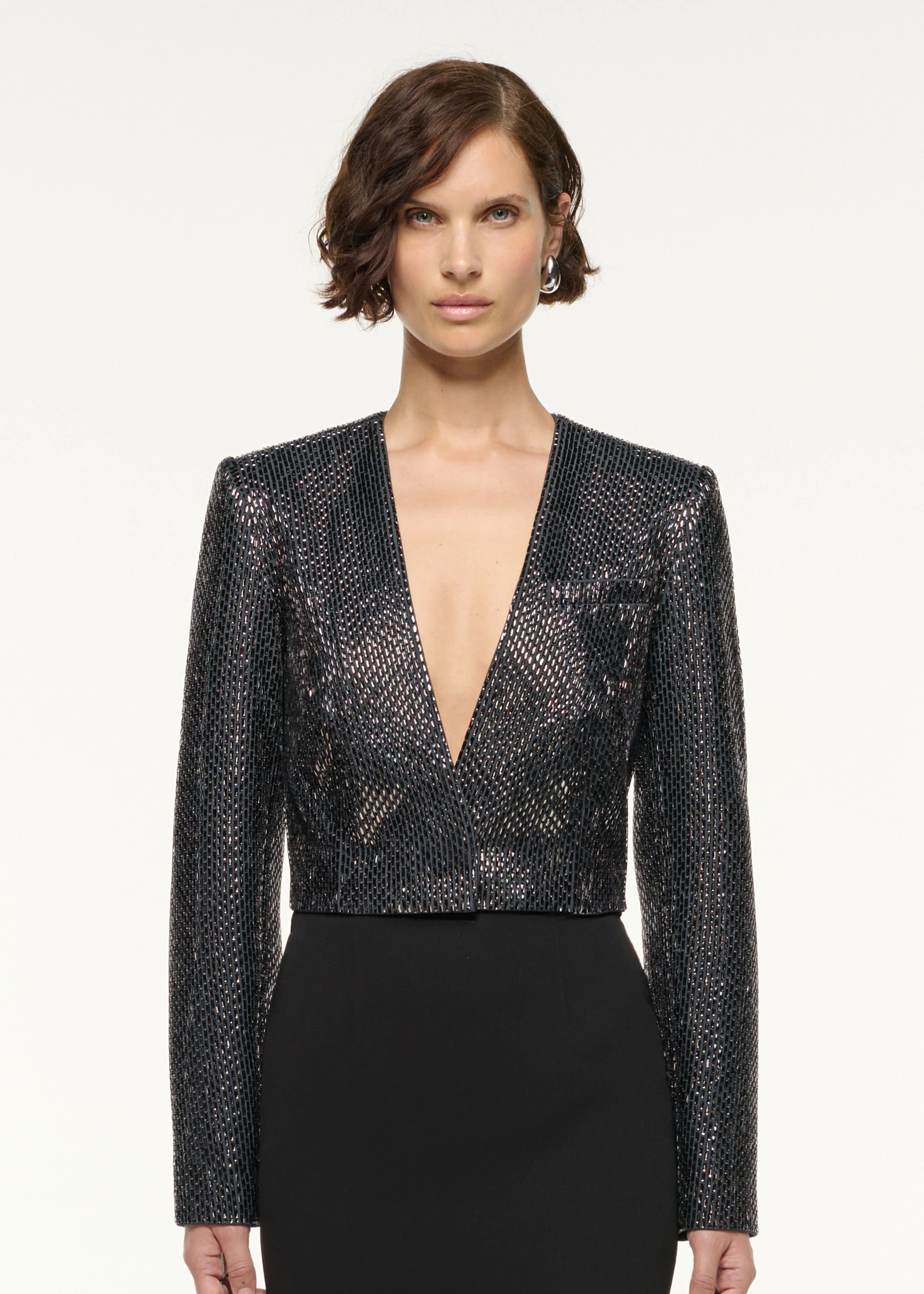 Structured Diamante Cropped Jacket - Image 4