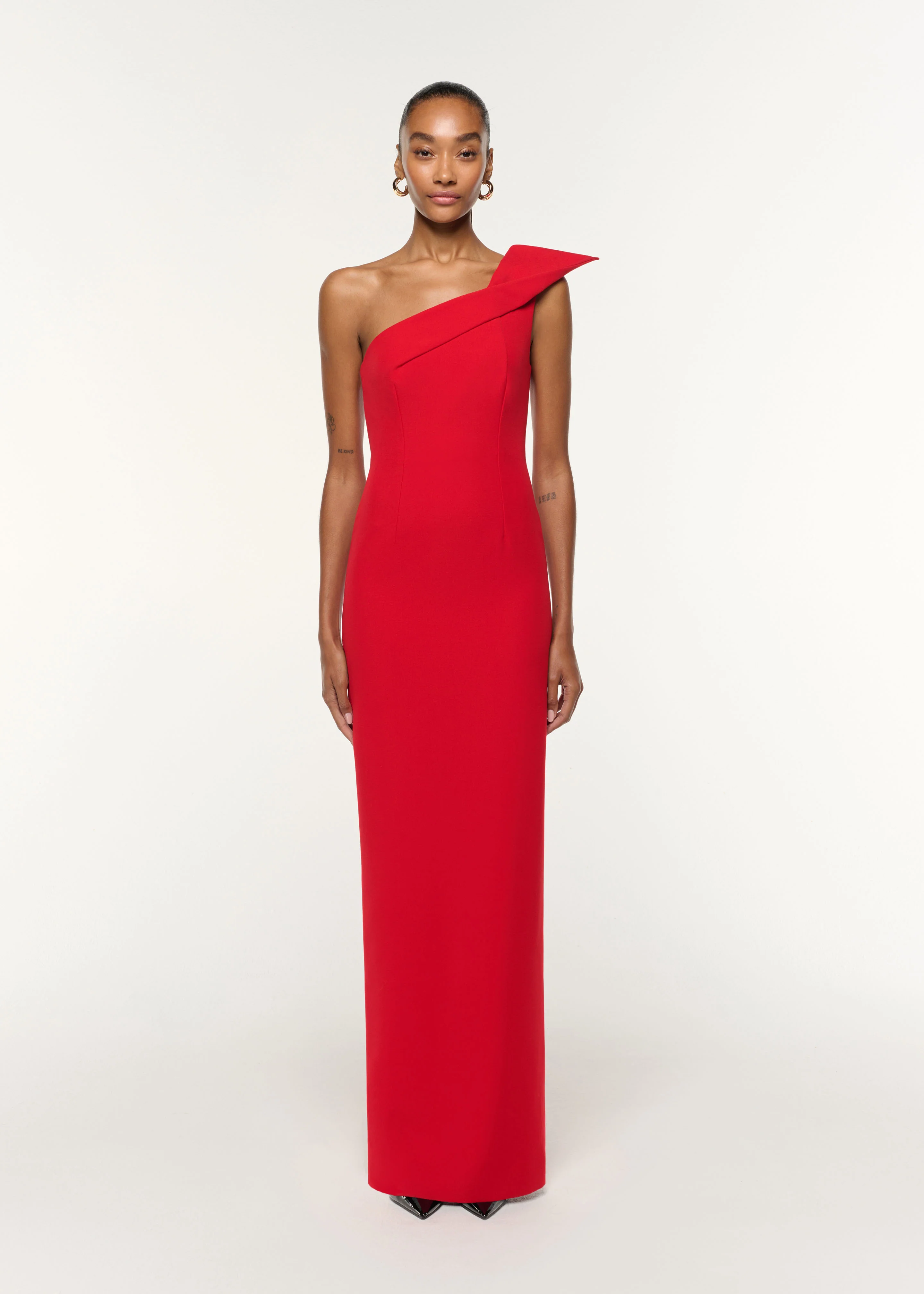 Structured Drape One Shoulder Crepe Gown