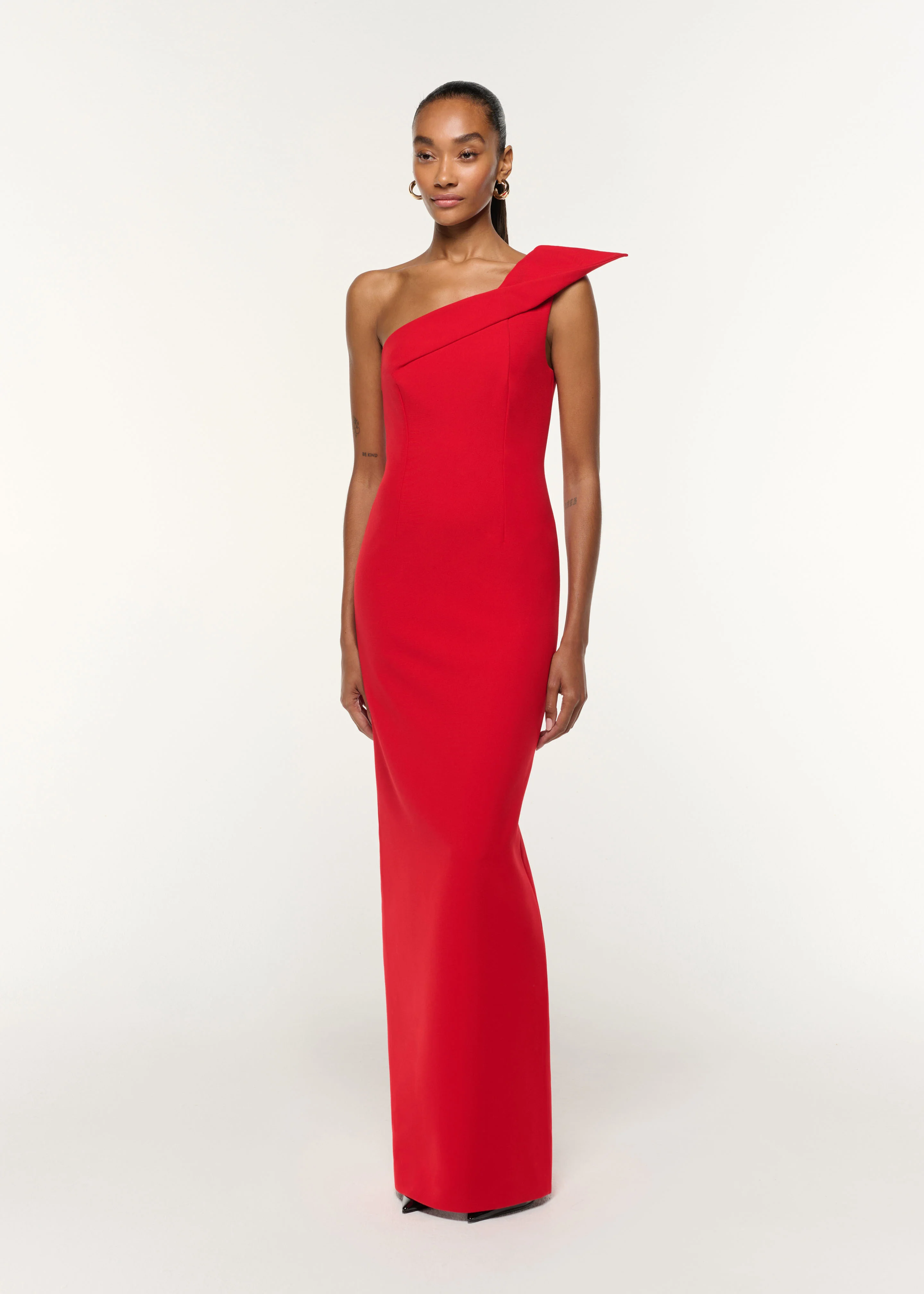 Structured Drape One Shoulder Crepe Gown - Image 2